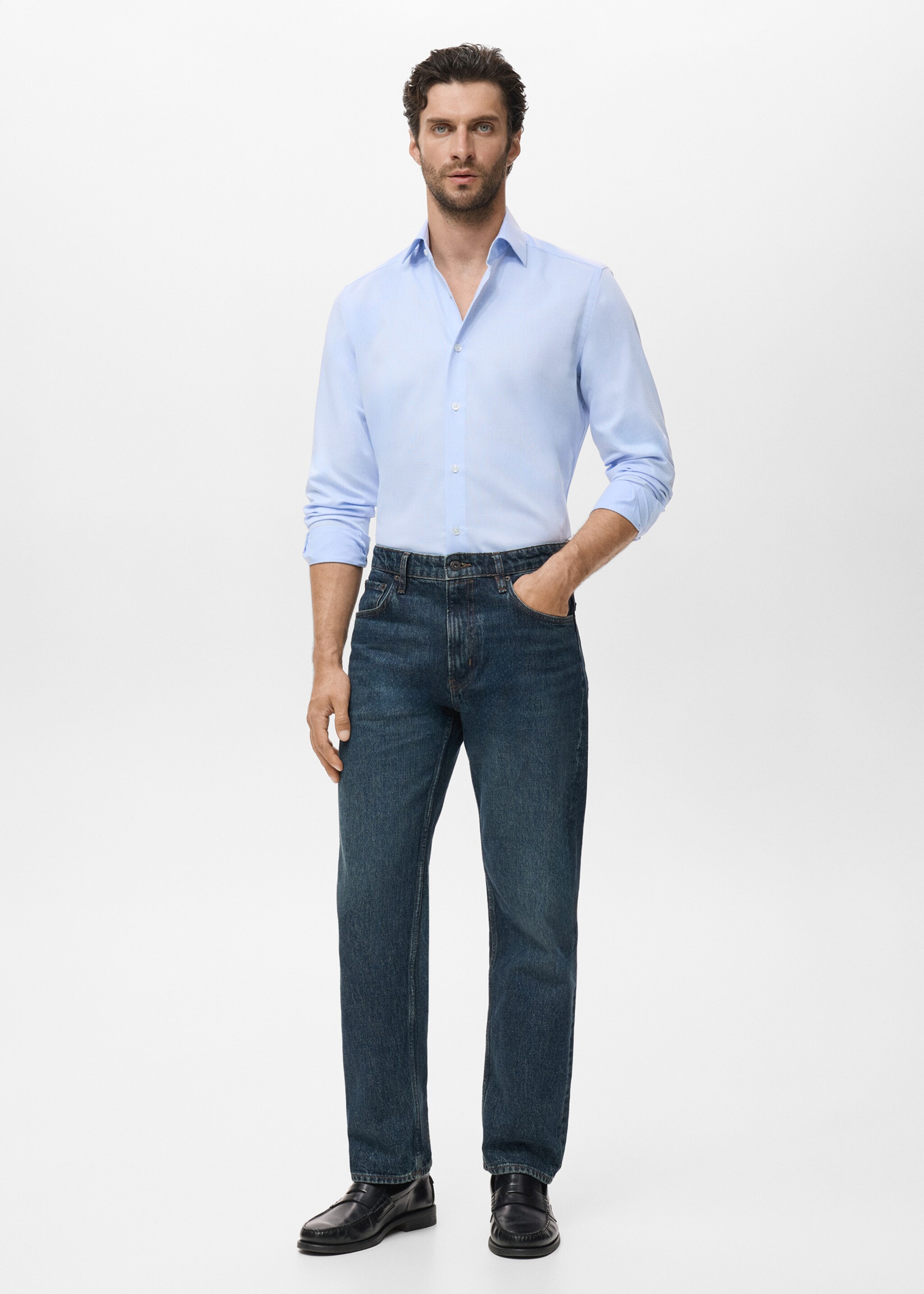 Camisa algodón slim fit - Plano general, Azul celeste. Ref: 17075984-00.
