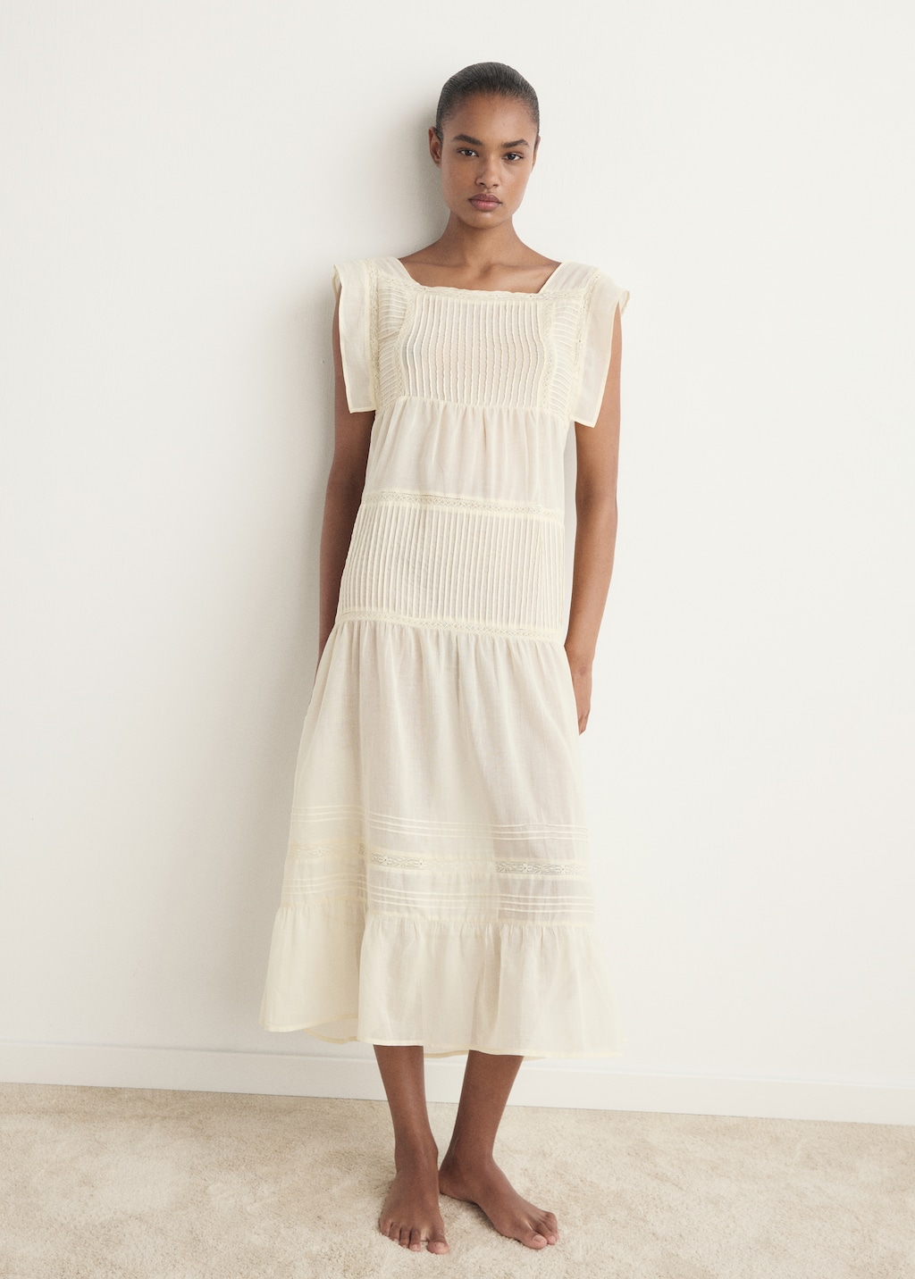 Cotton lace nightdress with drawstring