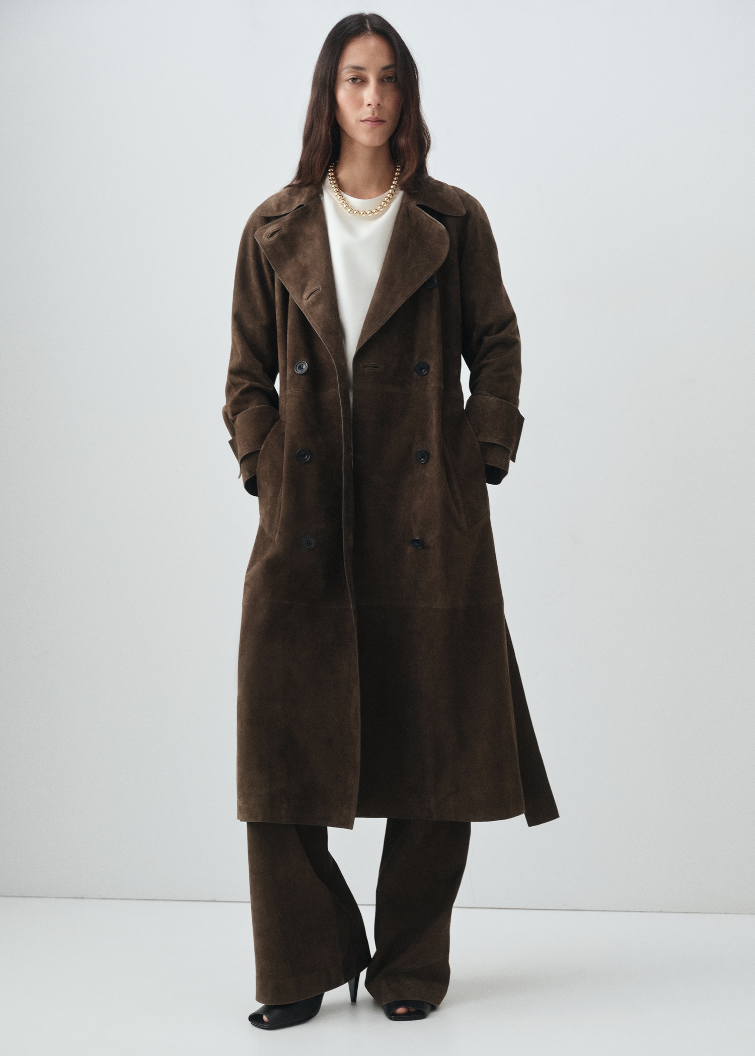 100% suede double-breasted trench coat - General plane