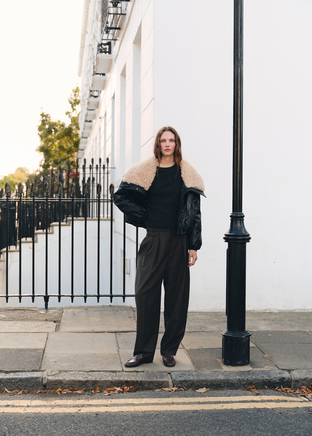 Faux-effect jacket with shearling collar
