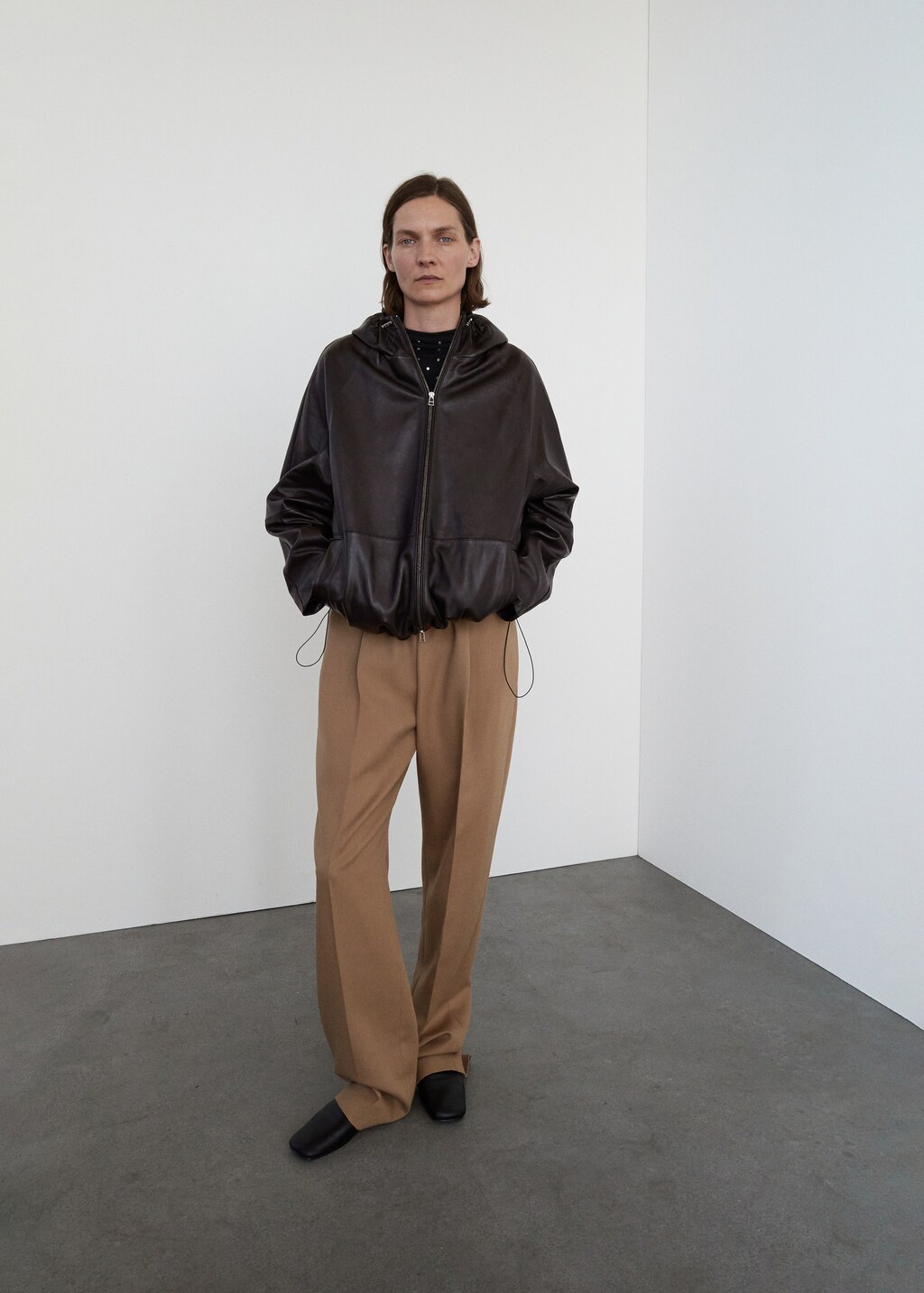 Mango 100% leather jacket with hood