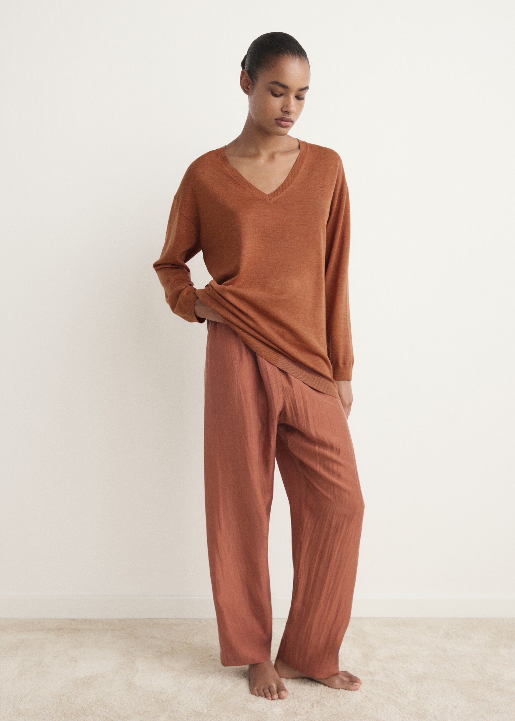 Camisola de pijama de lã - Plano geral, Laranja-torrado. Ref: 17076722-00.