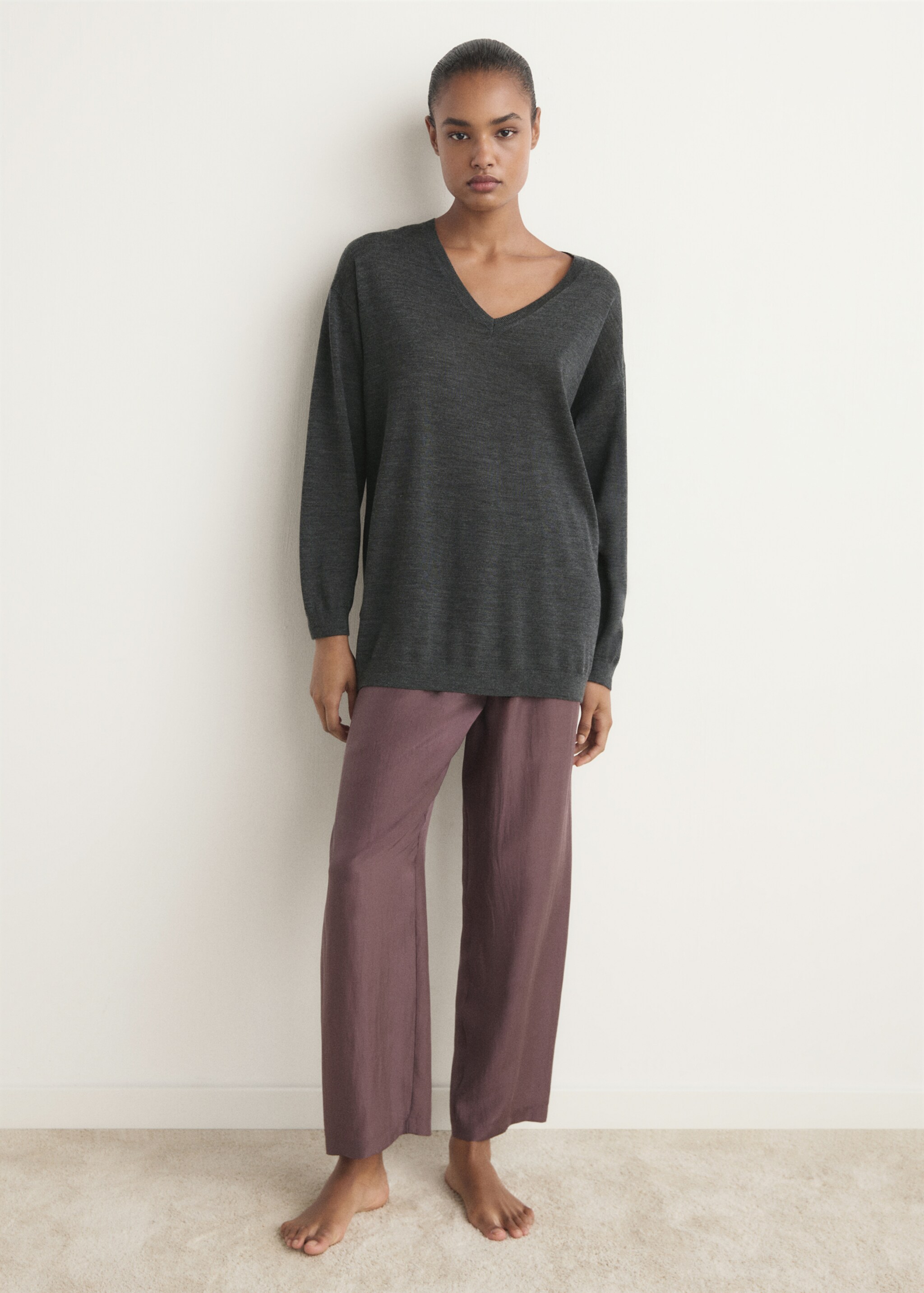 Wool pyjama sweater - General plane, Charcoal. Ref: 17076722-00.