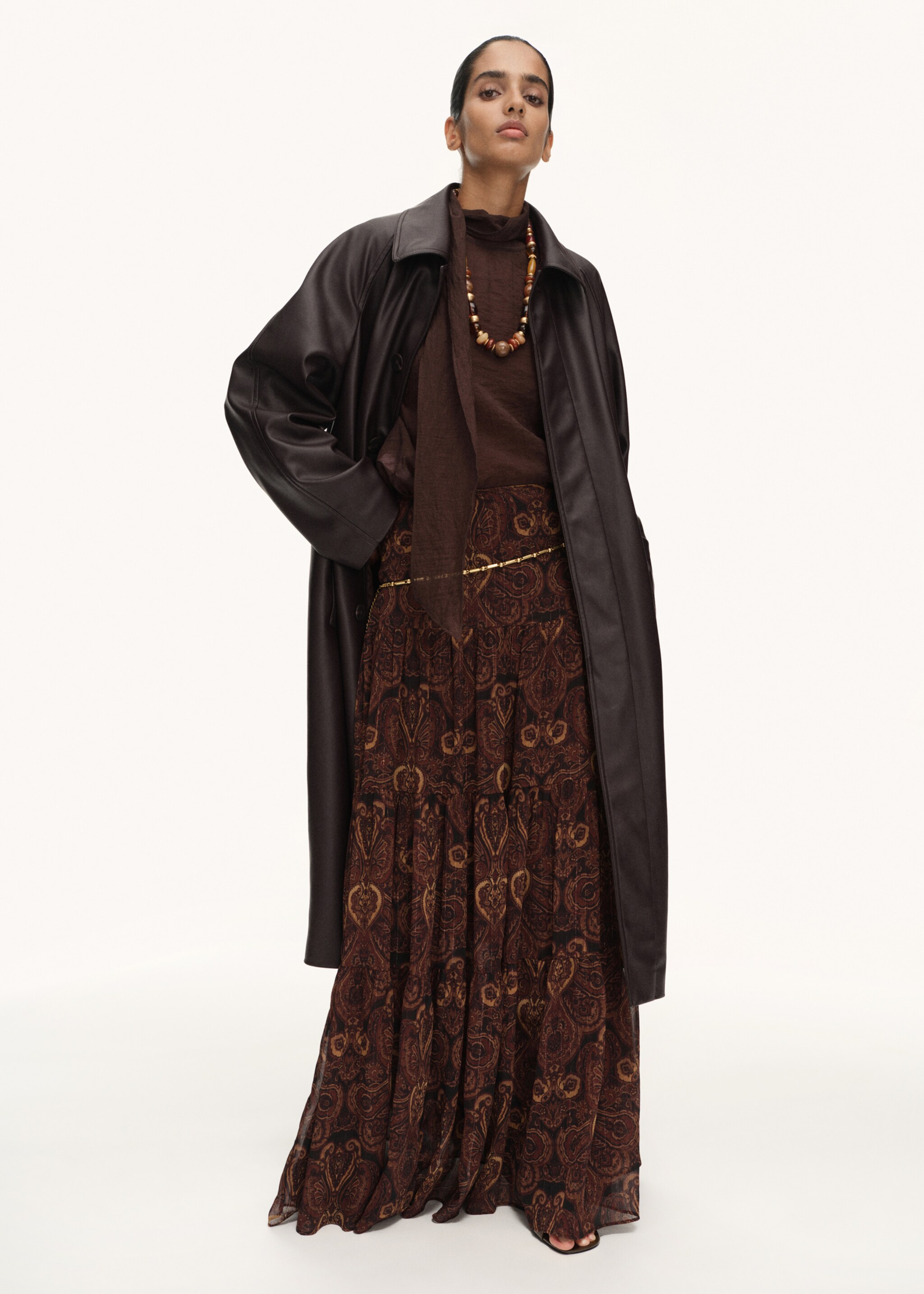 Long leather-effect trench coat - General plane, Chocolate. Ref: 17076733-00.
