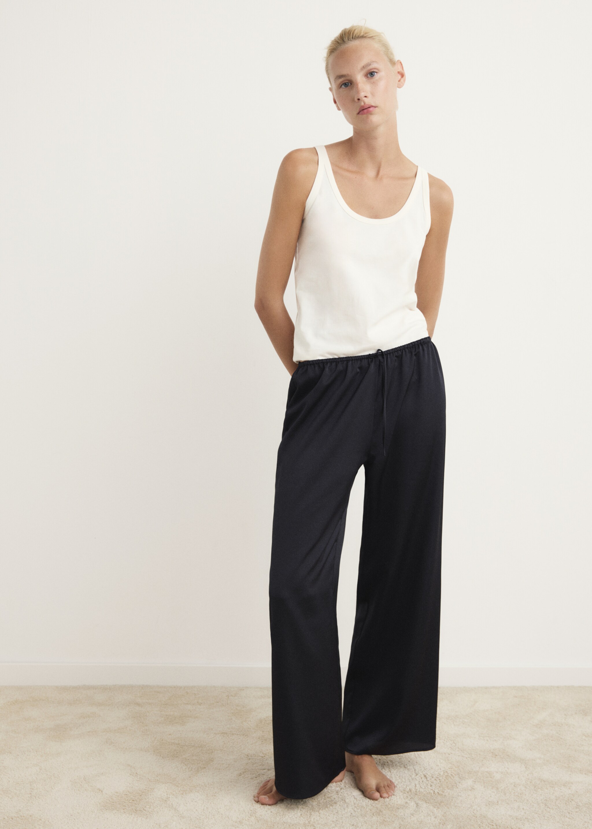 Satin long trousers - General plane, Charcoal. Ref: 17077127-00.