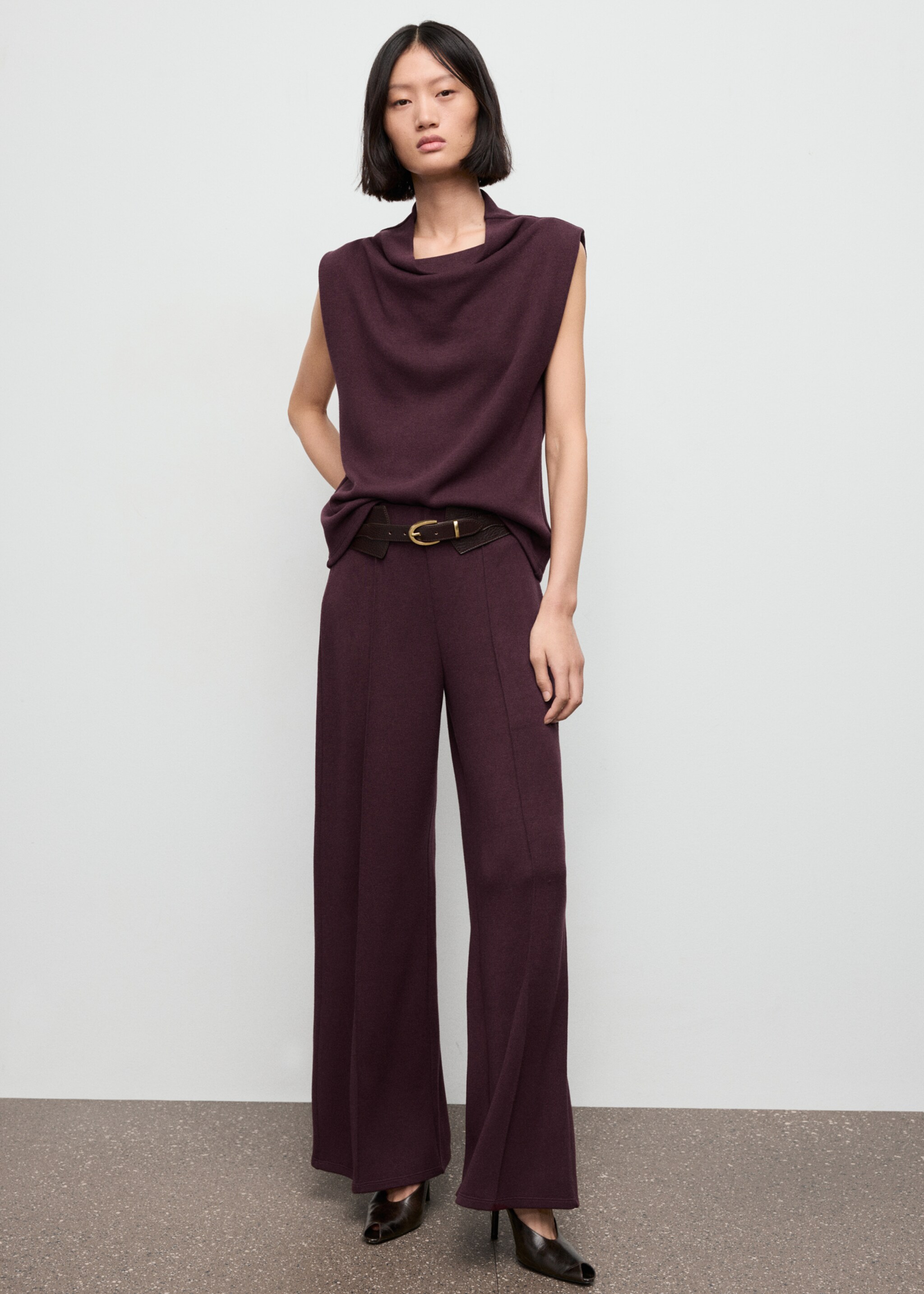 Draped neck top - General plane, Burgundy. Ref: 17077802-00.