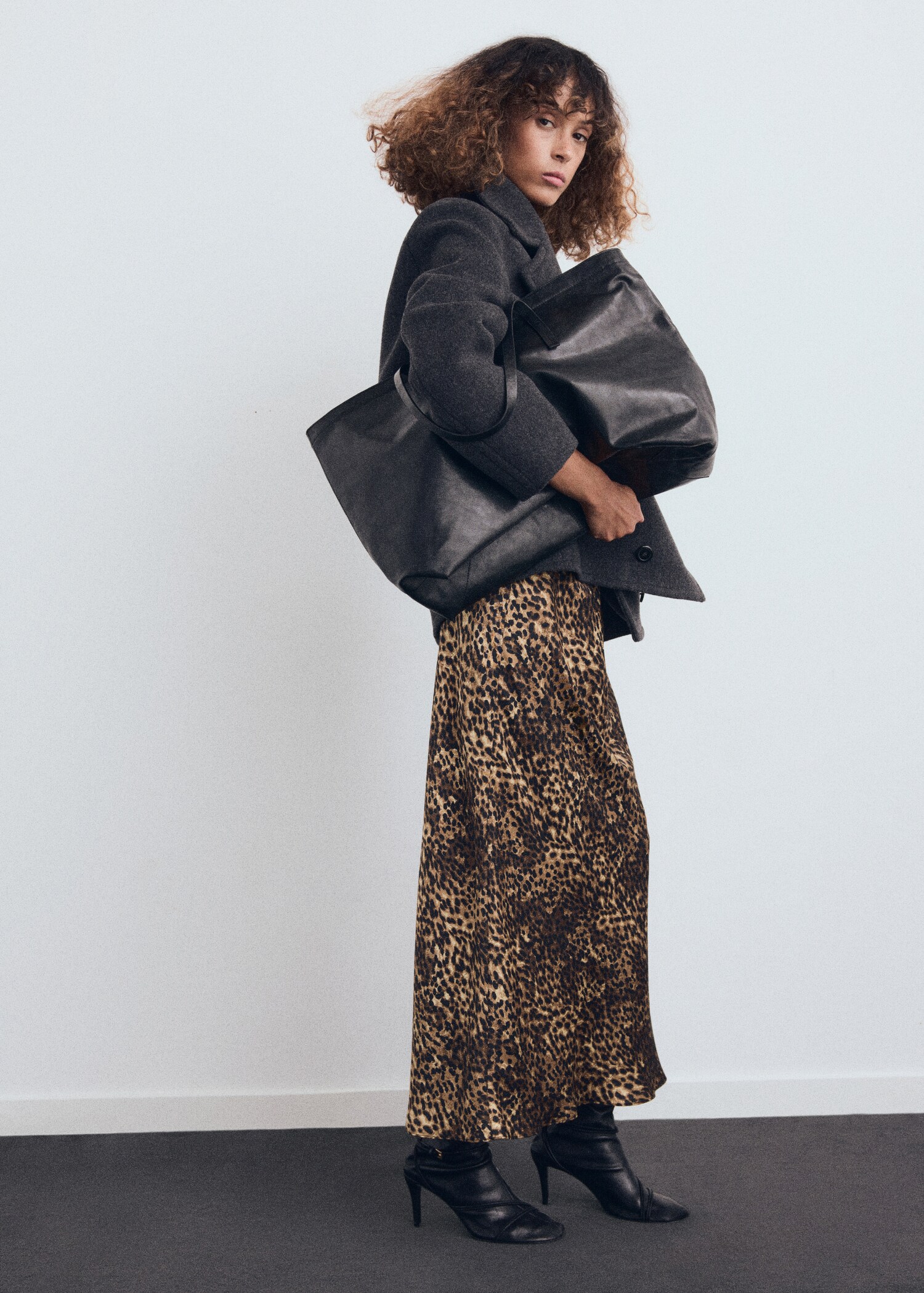 Leopard-print satin skirt - General plane