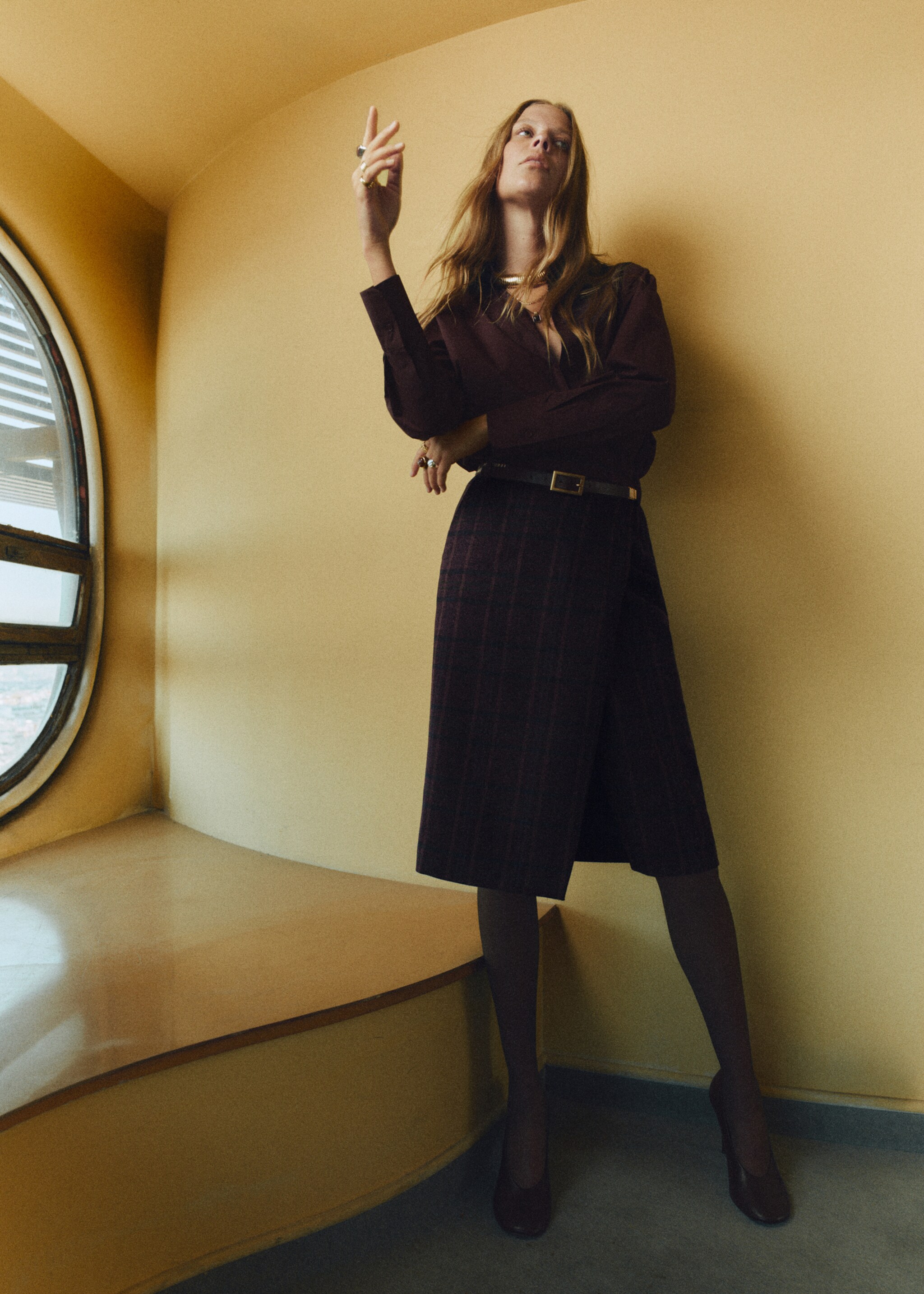 Check wrap skirt - General plane, Maroon. Ref: 17077911-00.
