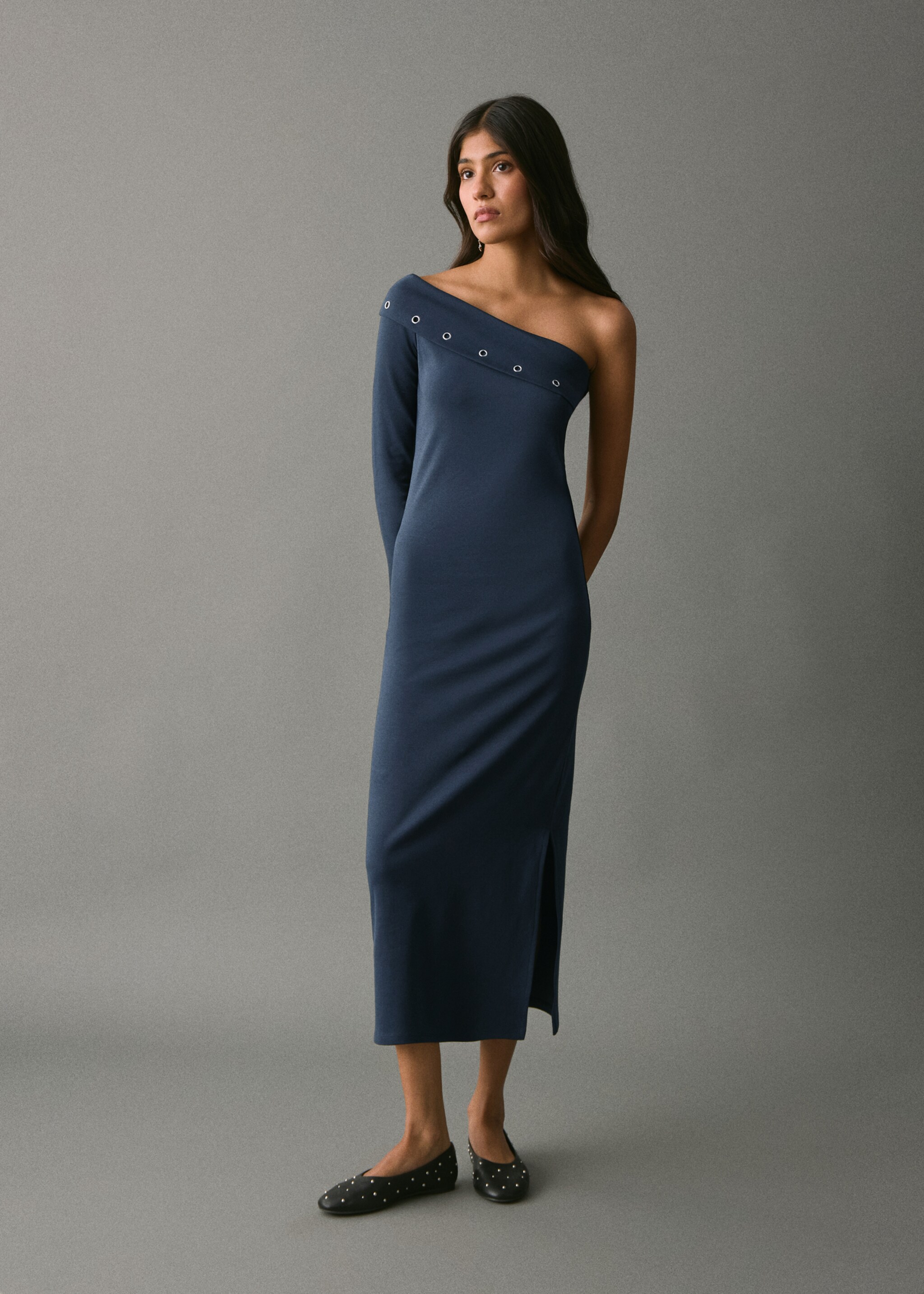 Asymmetrical studded dress - General plane, Navy. Ref: 17078269-00.