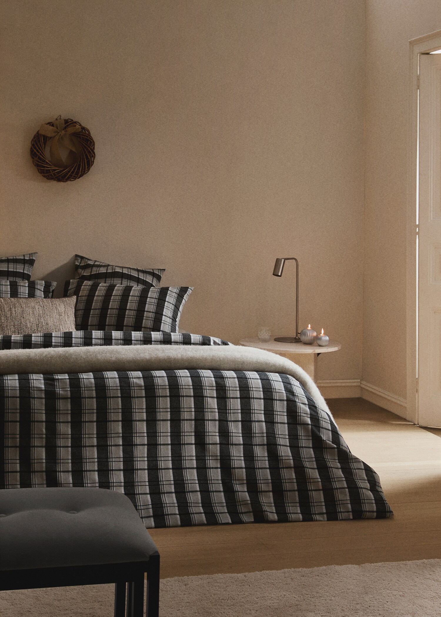 Flannel cotton melange-yarn duvet cover with check pattern for 90 cm bed - General plane
