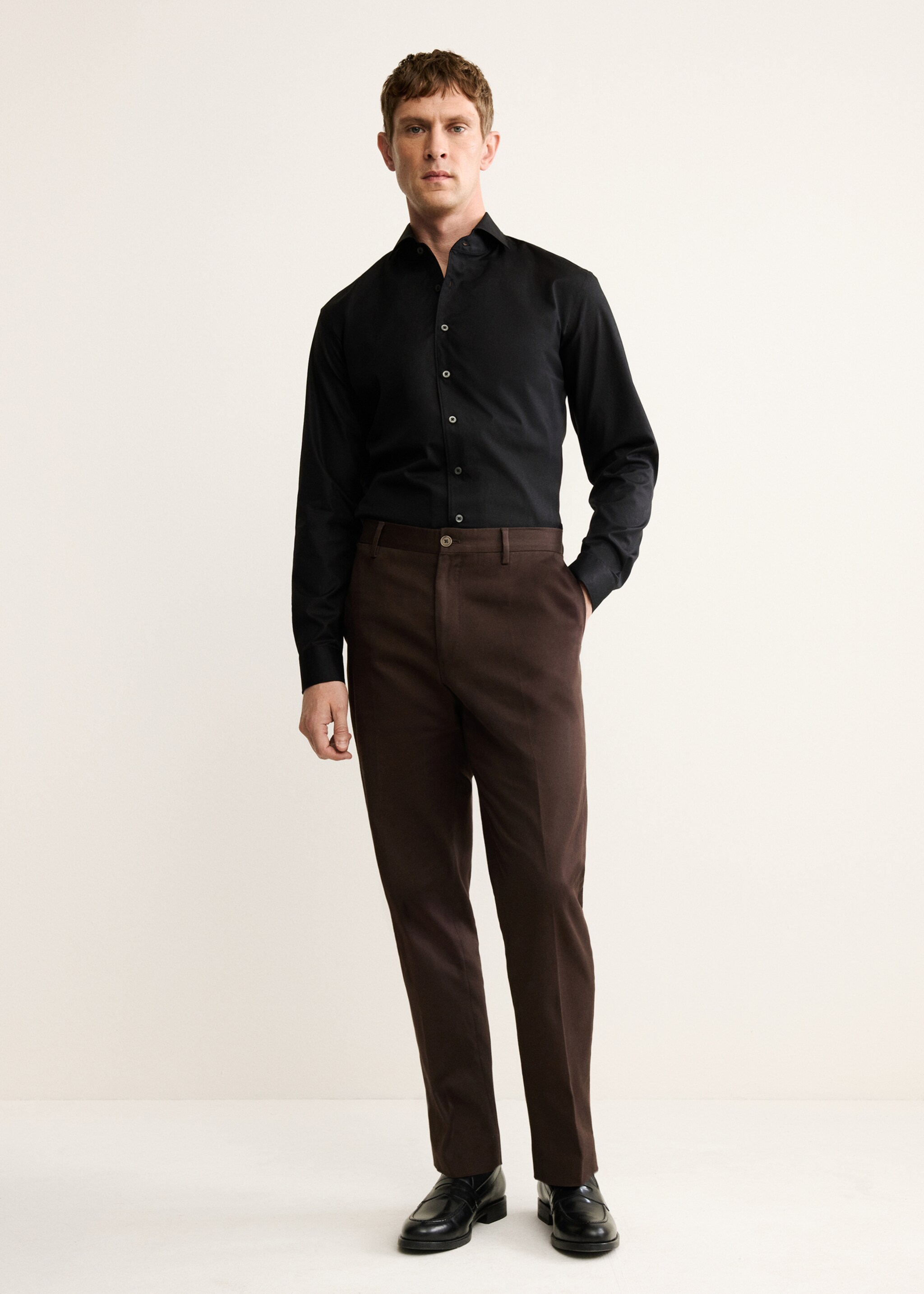 Regular-fit 100% cotton shirt - General plane, Black. Ref: 17078288-00.