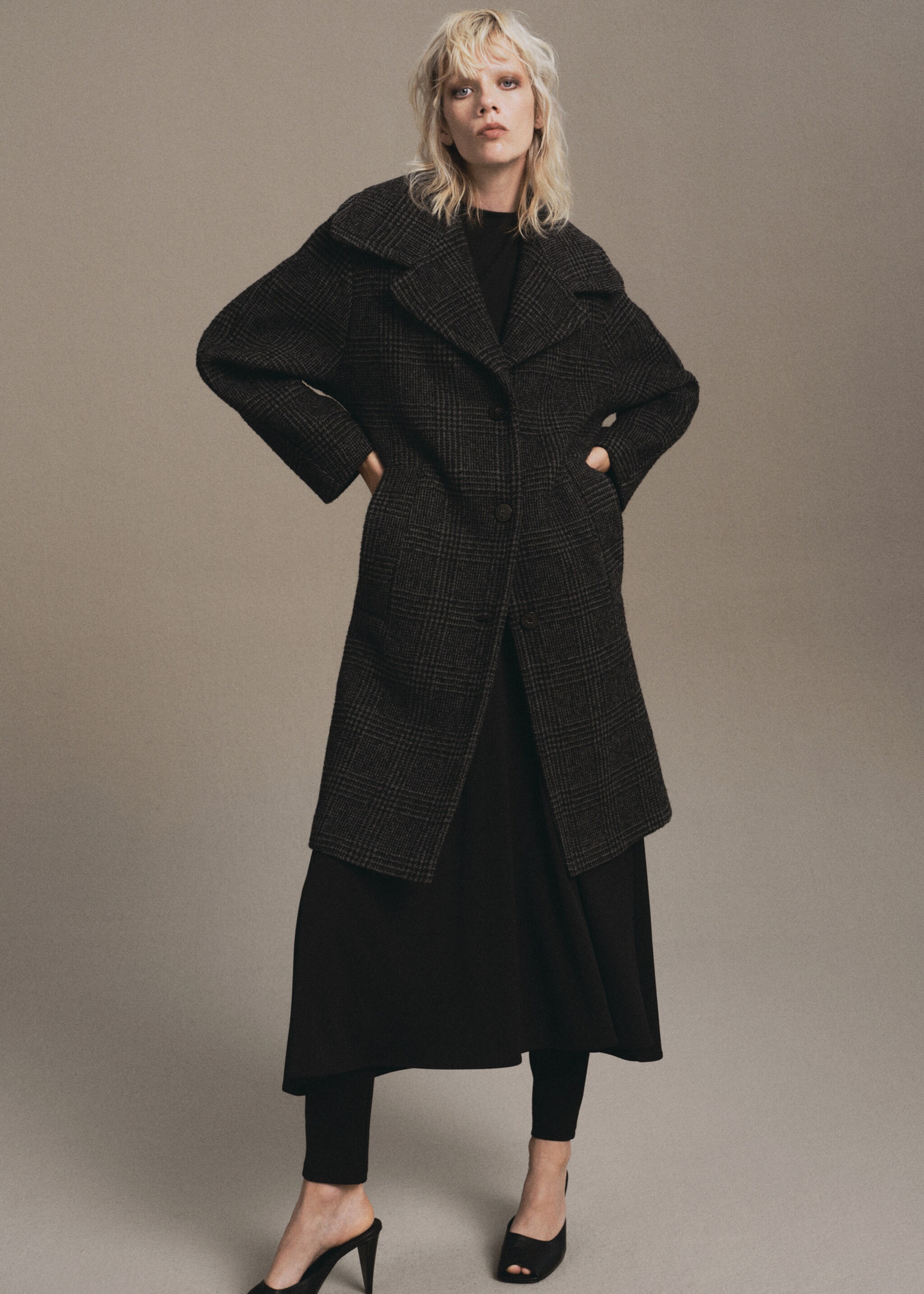 Checked wool-blend coat - General plane, Grey. Ref: 17078290-00.