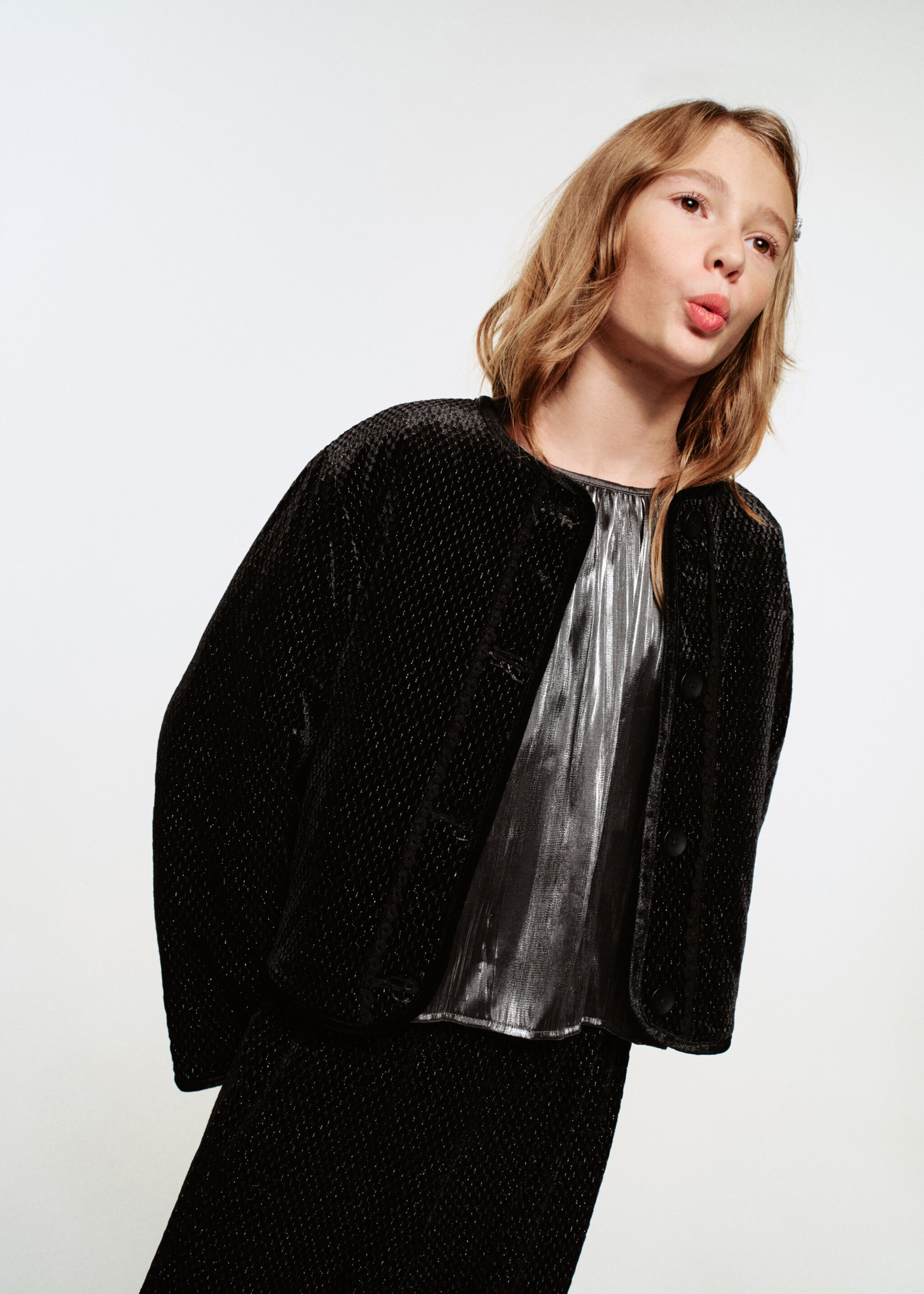 Lurex jacket with buttons - General plane, Black. Ref: 17079098-00.