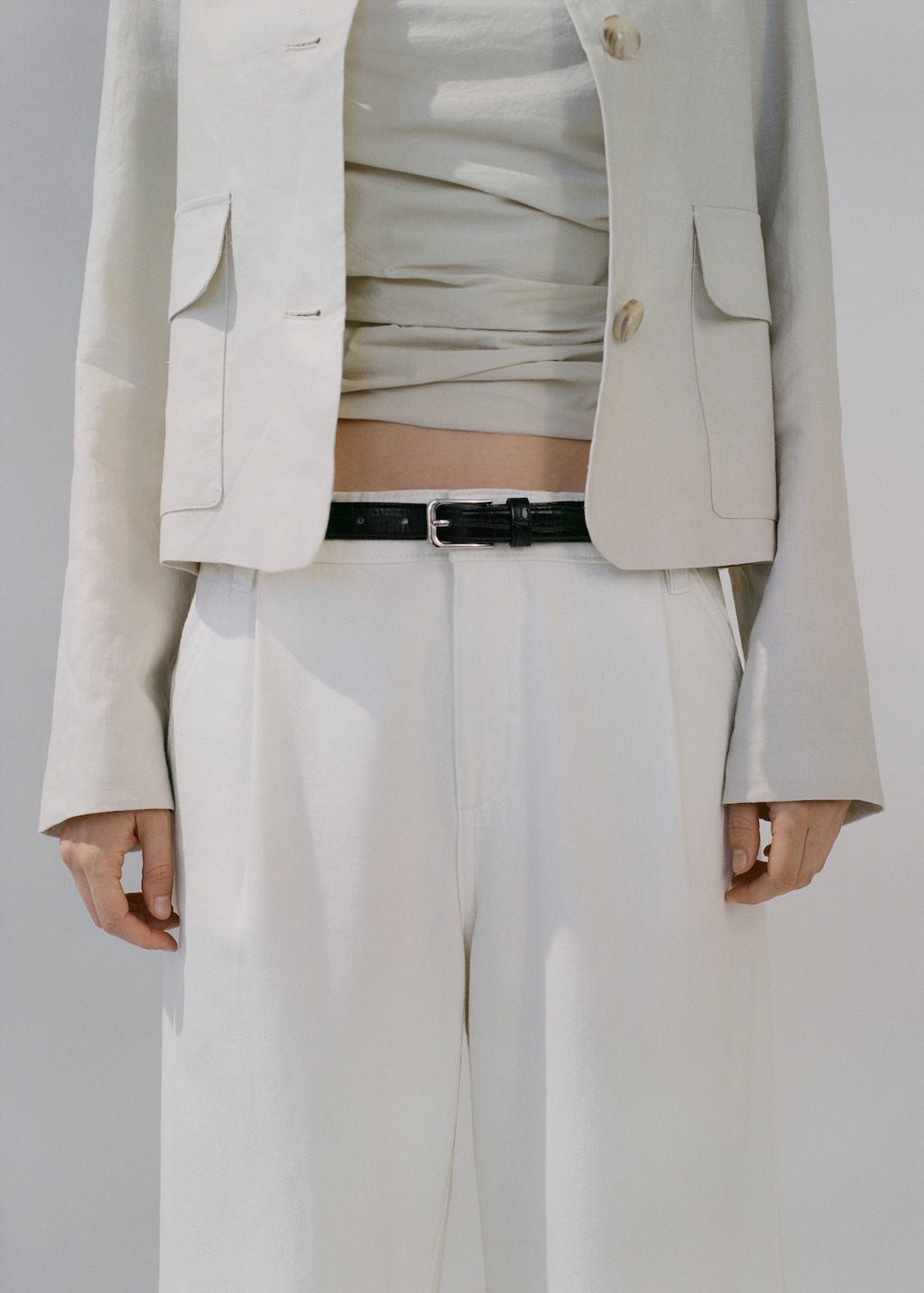 Thin crocodile-effect leather belt