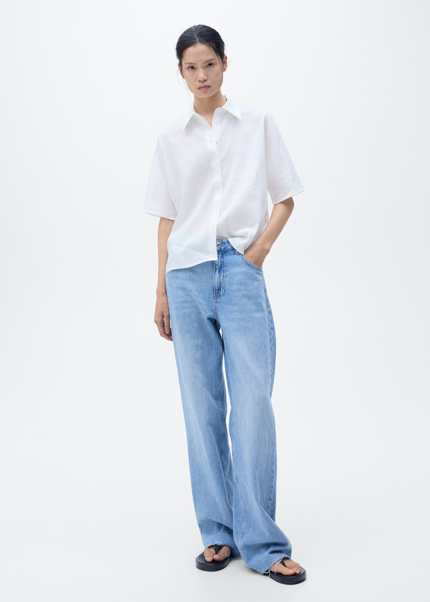 Short sleeve linen-blend shirt - General plane