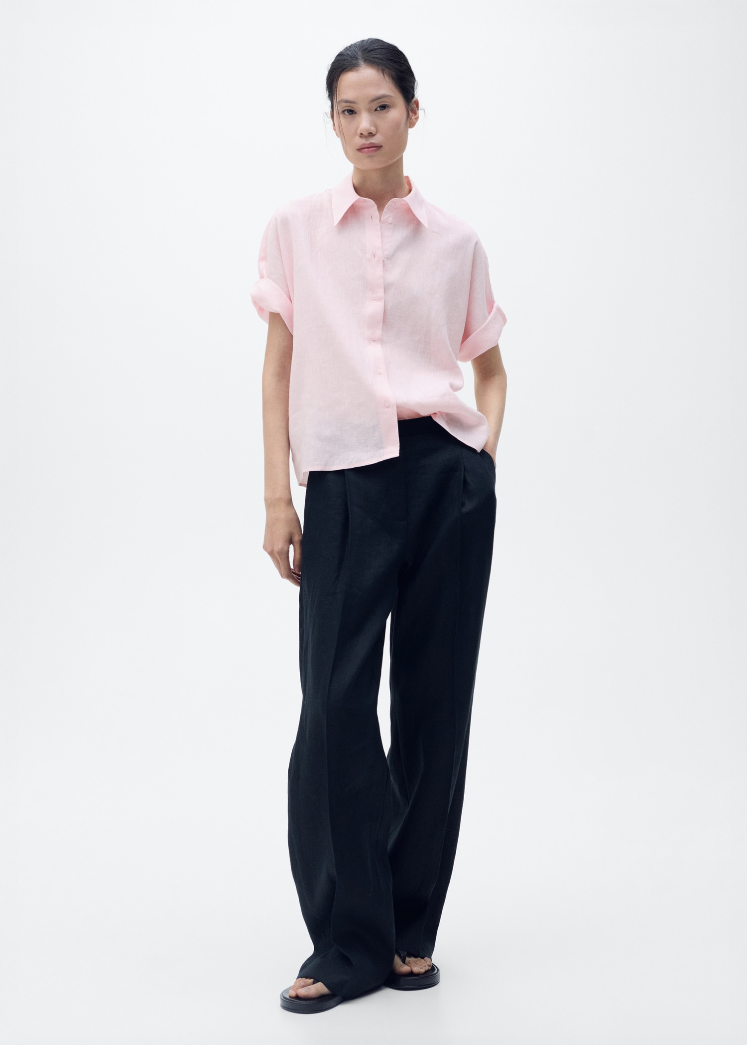 Short sleeve linen-blend shirt - General plane