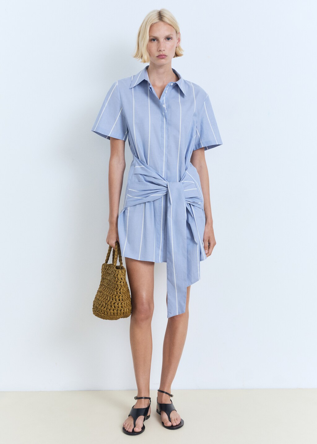 Striped shirt dress with knot - Women | MANGO USA