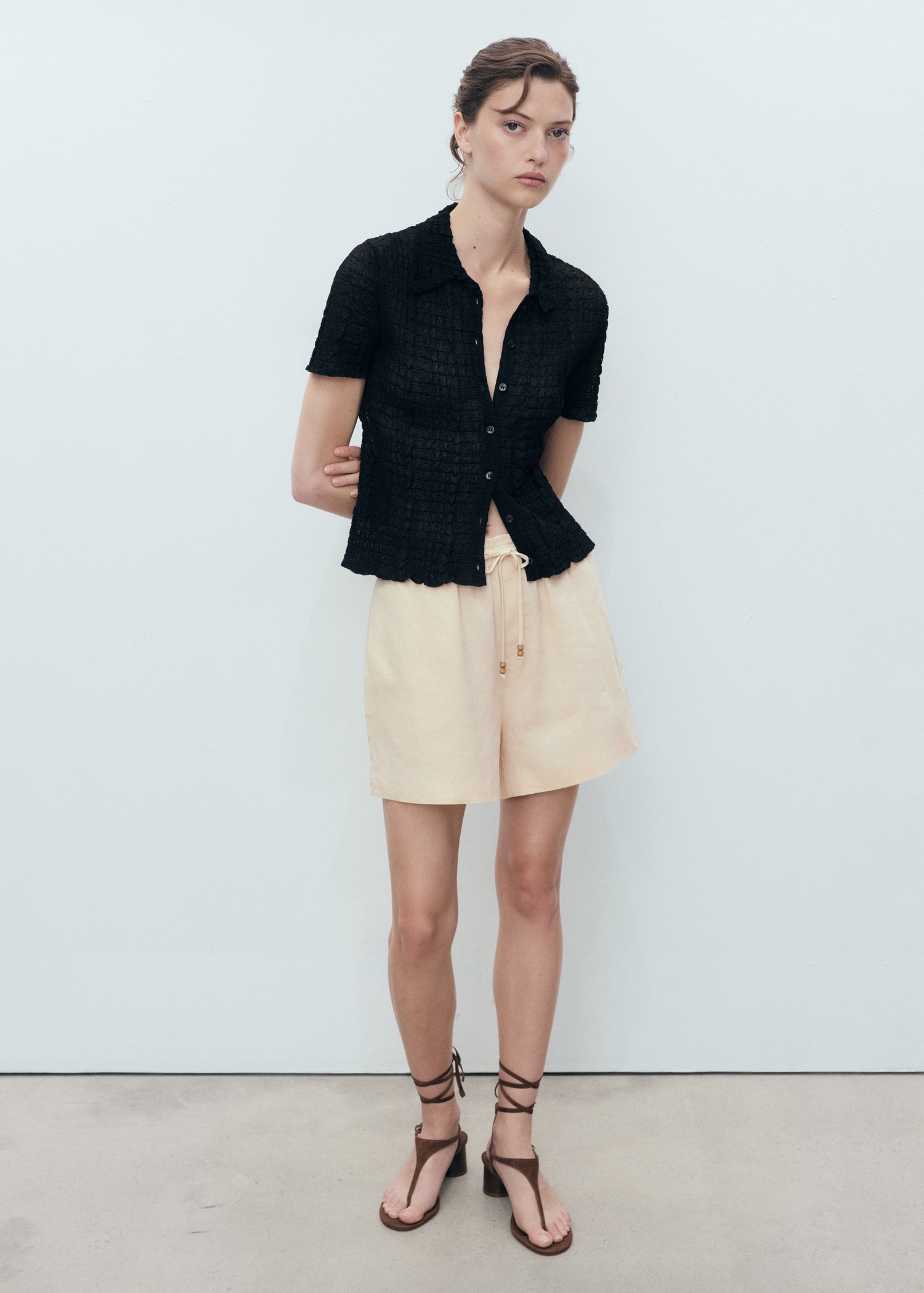 Shorts rectos lino cordón - Plano general
