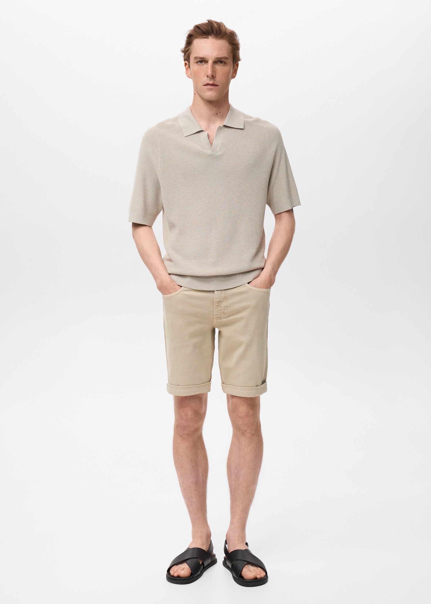 Slim-fit denim bermuda shorts - General plane