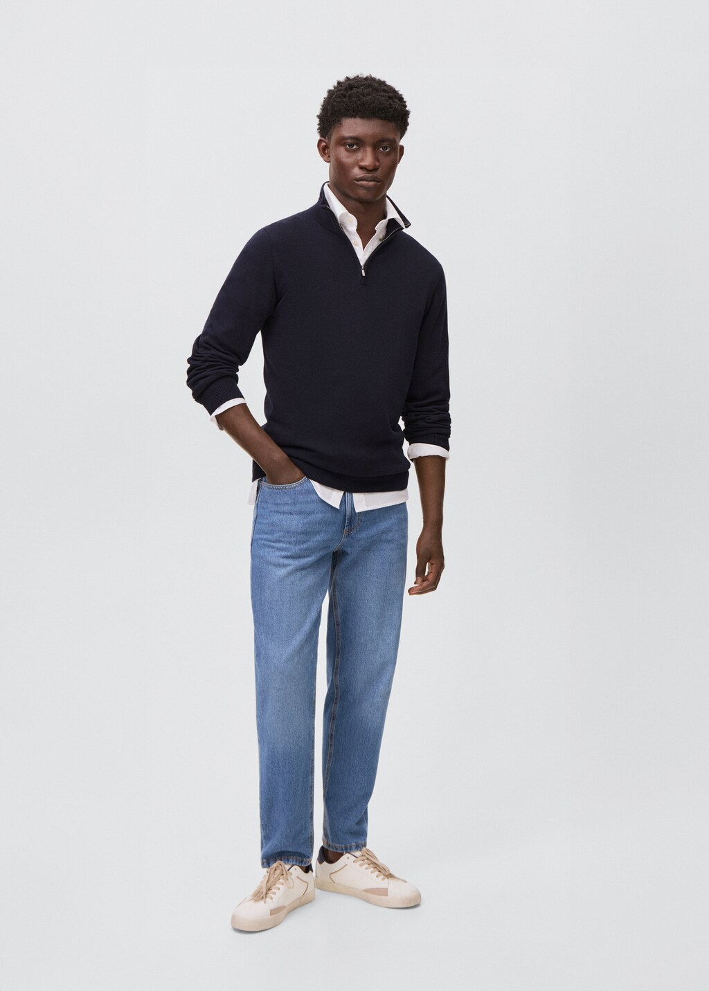 Knitted sweater with perkins neck