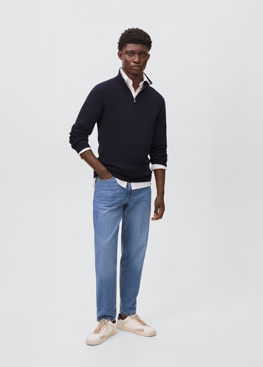 Knitted sweater with perkins neck