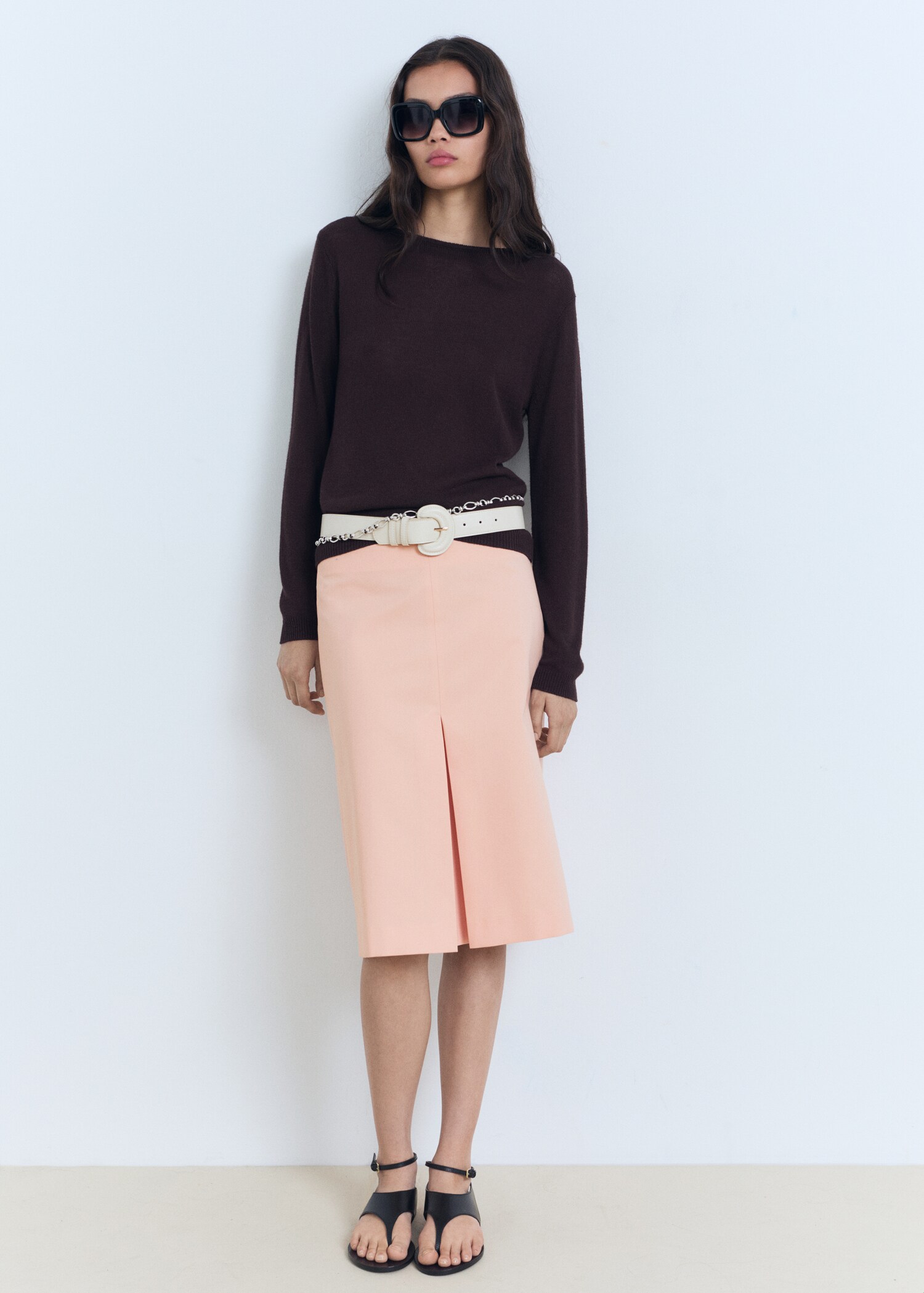 Cotton midi-skirt with pleat detail - General plane