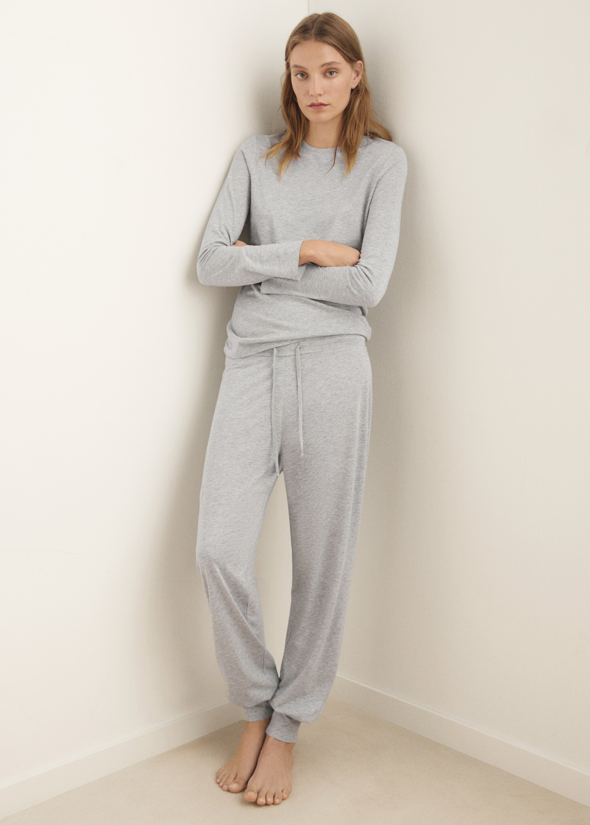 Lyocell cotton pyjama trousers - General plane, Light/Pastel Grey. Ref: 17081540-00.