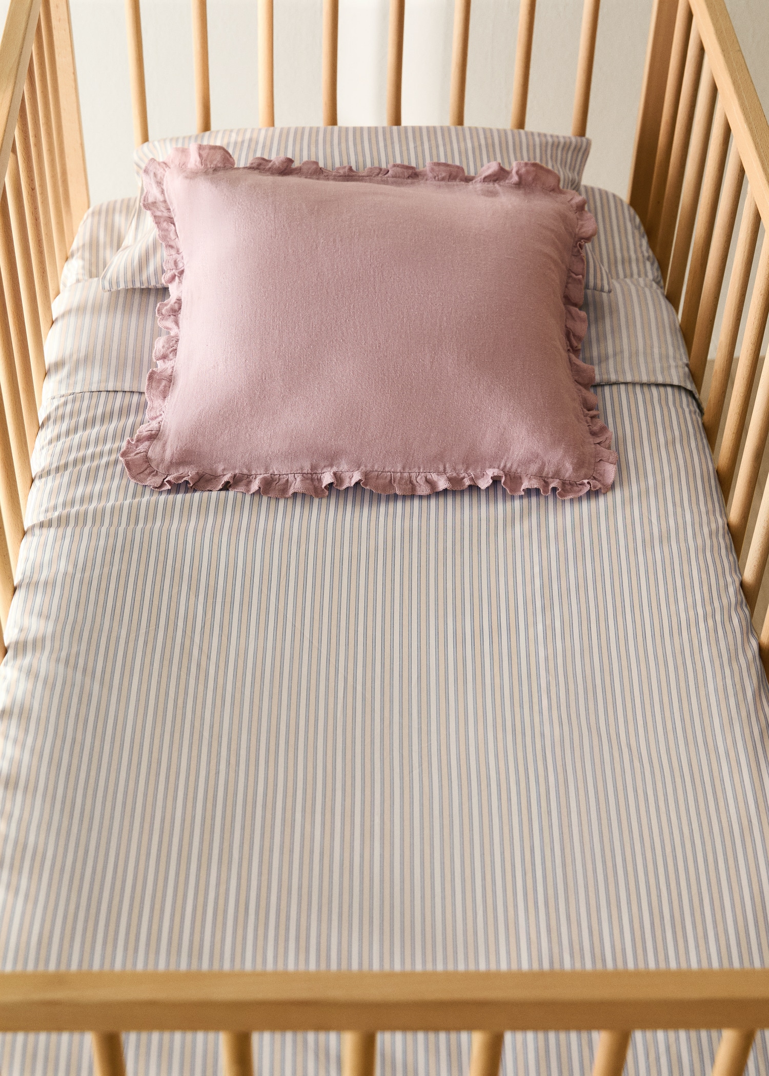 Percale cotton fine-striped duvet cover for cot - General plane