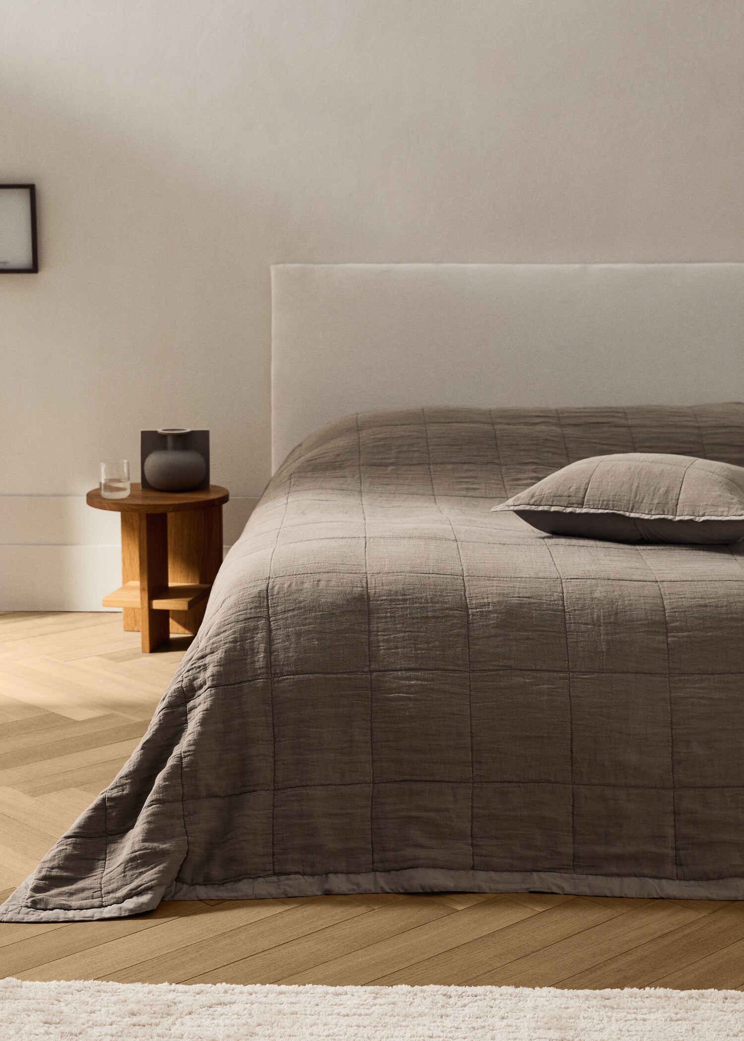 Washed linen large check bedspread for 150/160 cm bed - General plane
