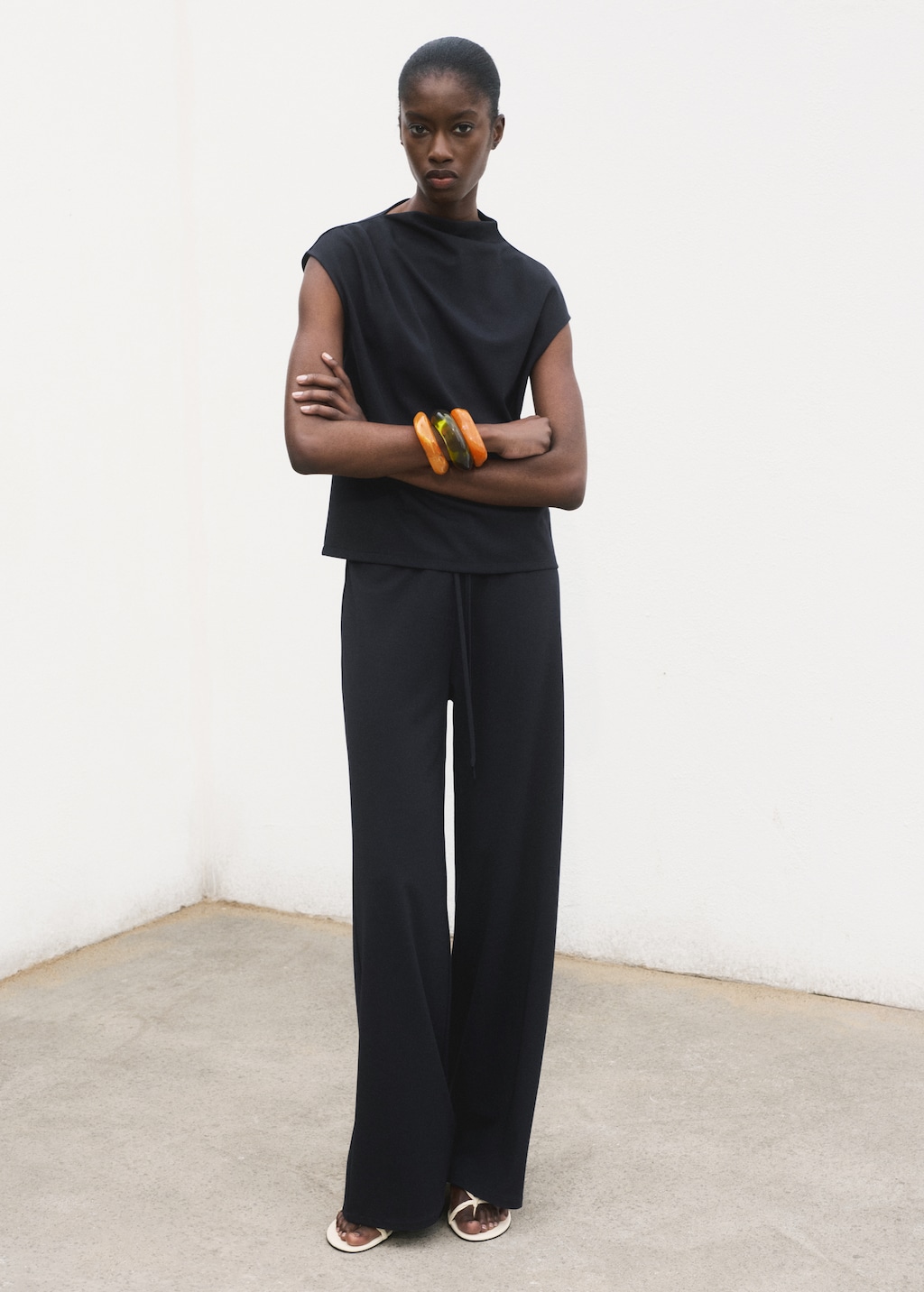 T-shirt with gathered asymmetrical neck