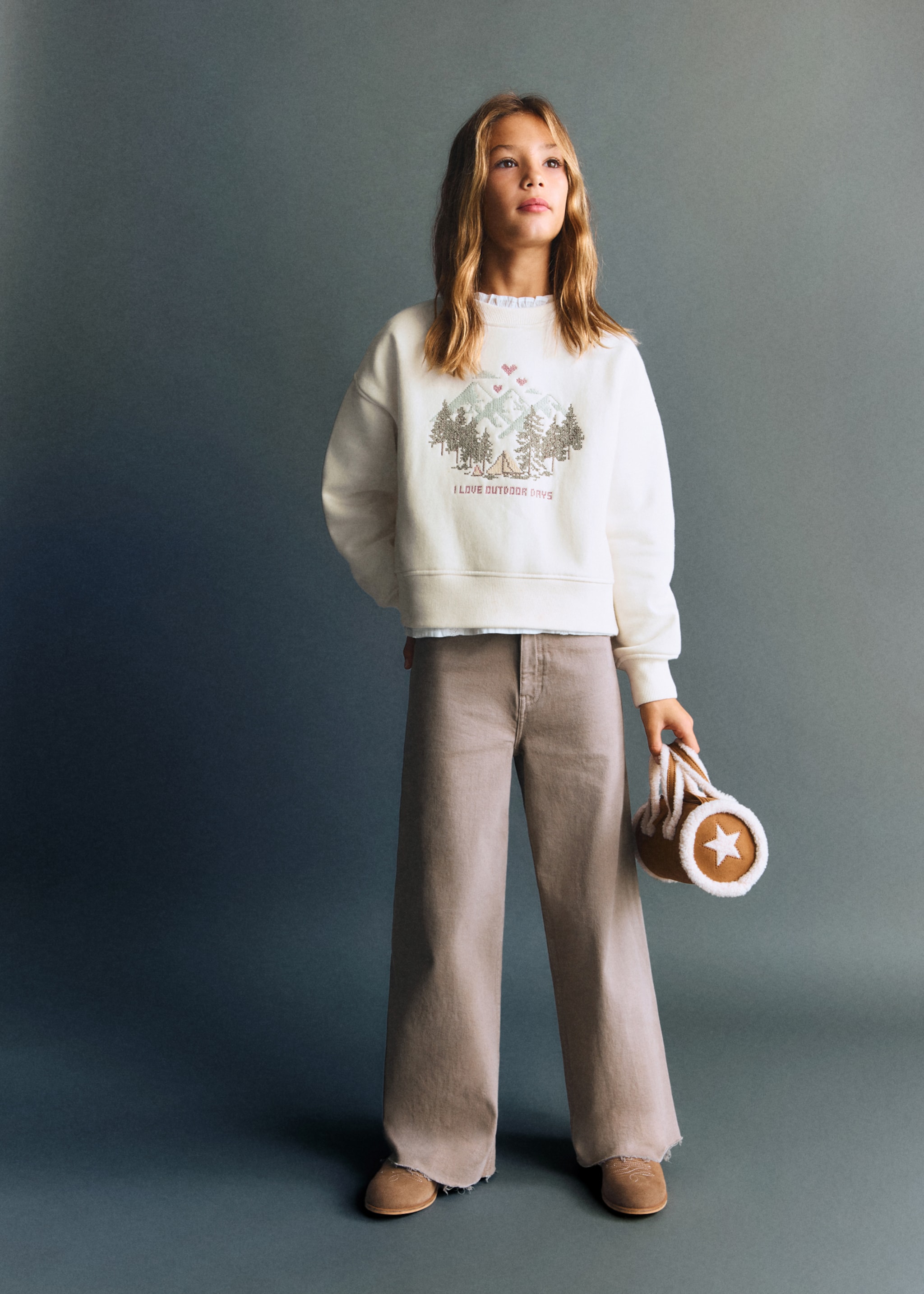 Wideleg low frayed hem jeans - General plane, Medium Brown. Ref: 17082534-00.