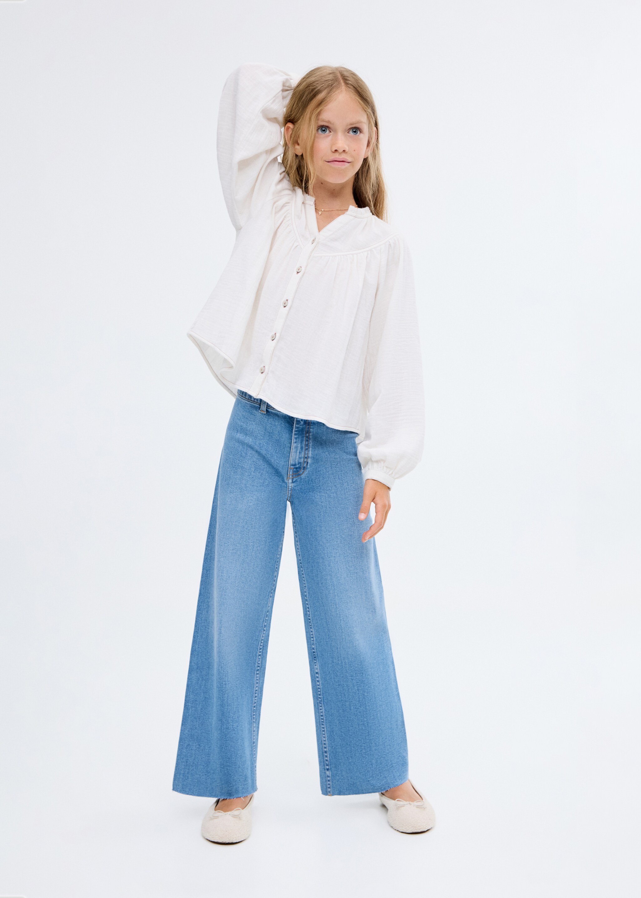 Wideleg low frayed hem jeans - General plane, Medium Blue. Ref: 17082534-00.