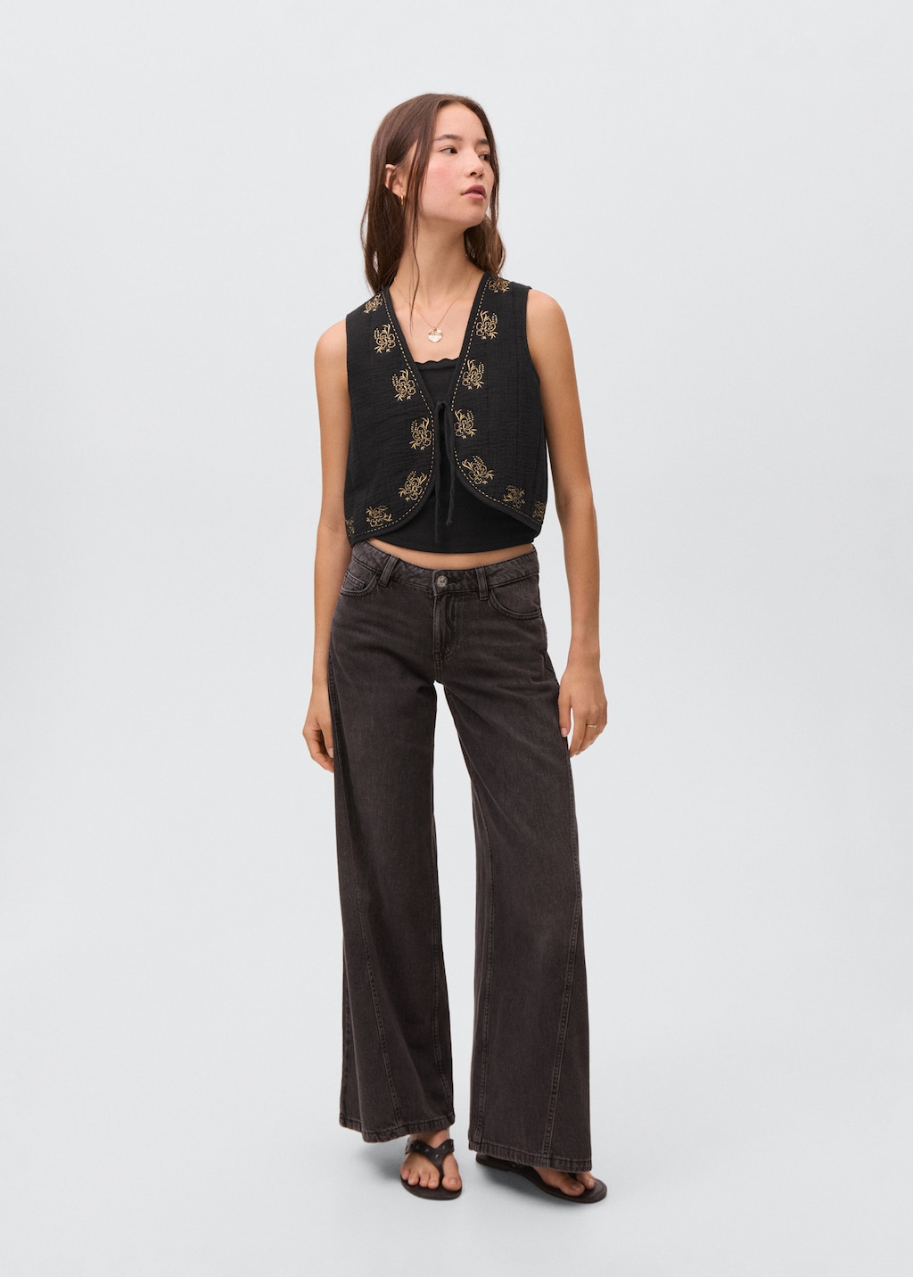 Floral-embroidered vest