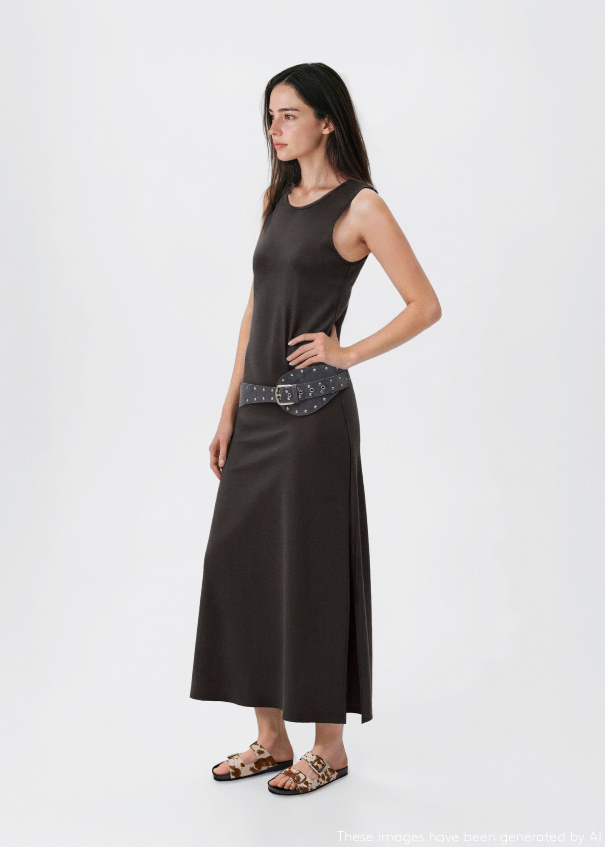 Long knitted dress - General plane, Charcoal. Ref: 17082897-00.