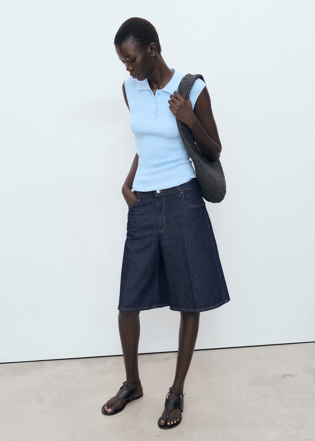 Polo-neck knitted top