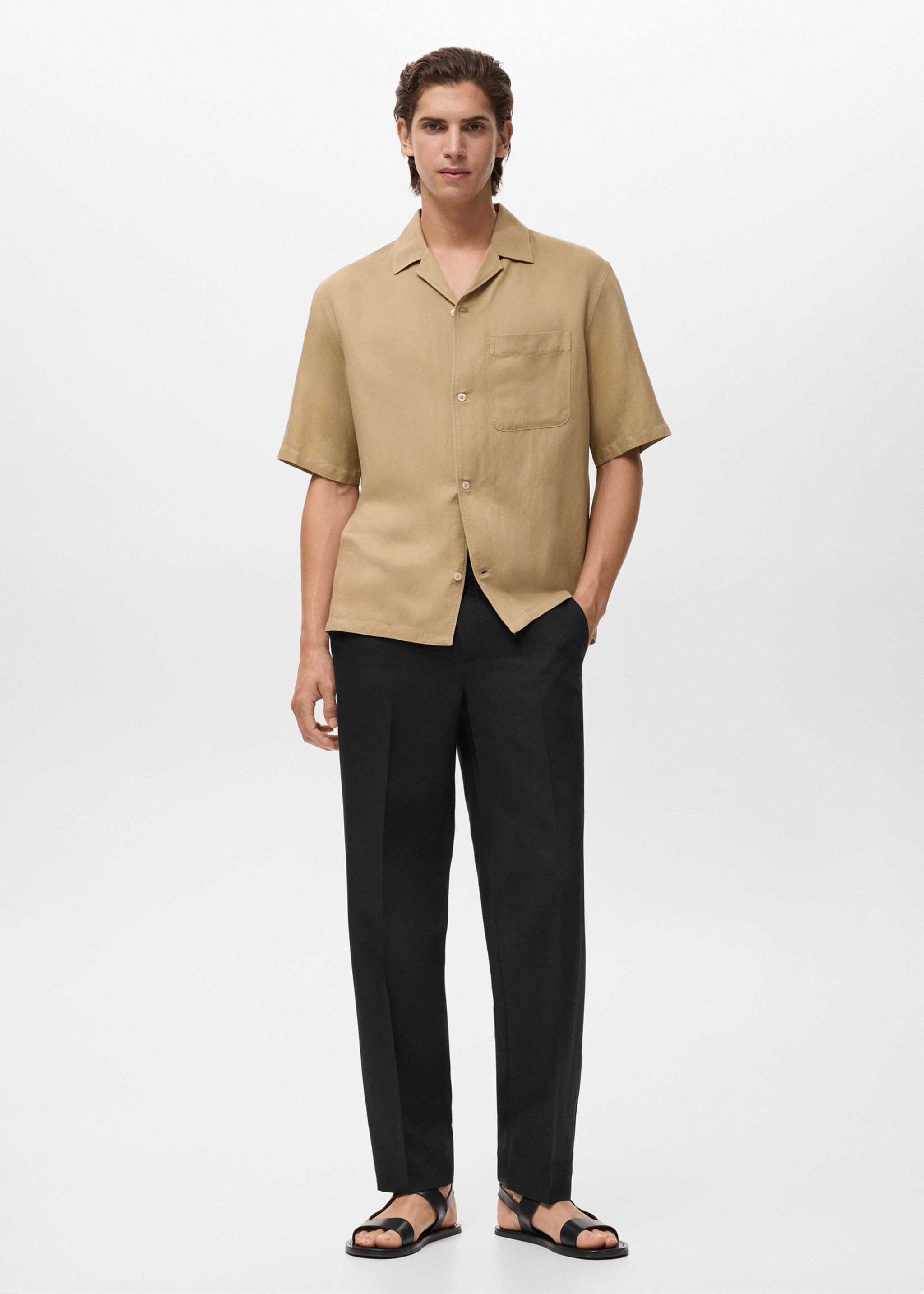 Straight-leg trousers in a linen and lyocell blend - General plane