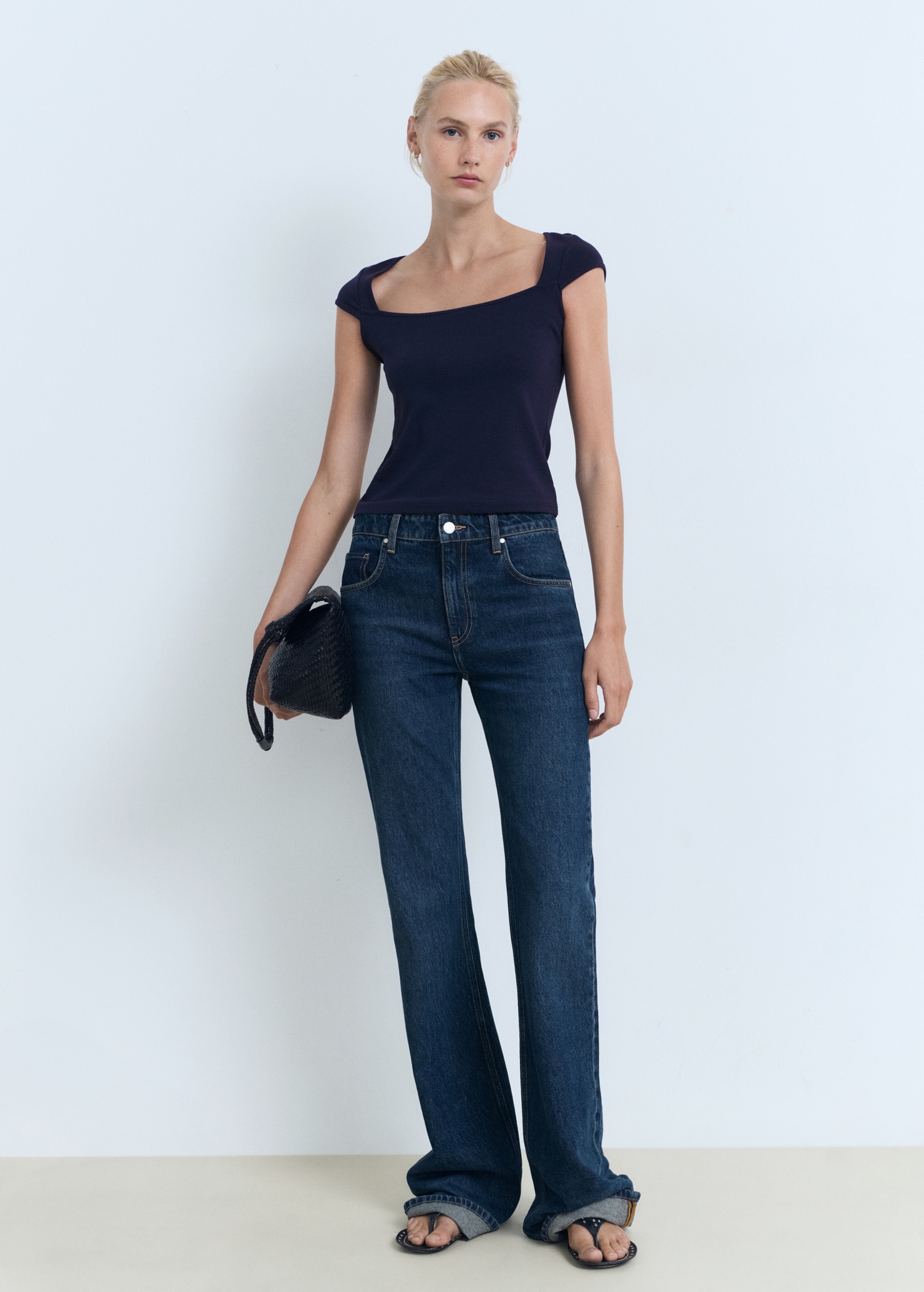 Cotton t-shirt with low neckline Women MANGO Jordan