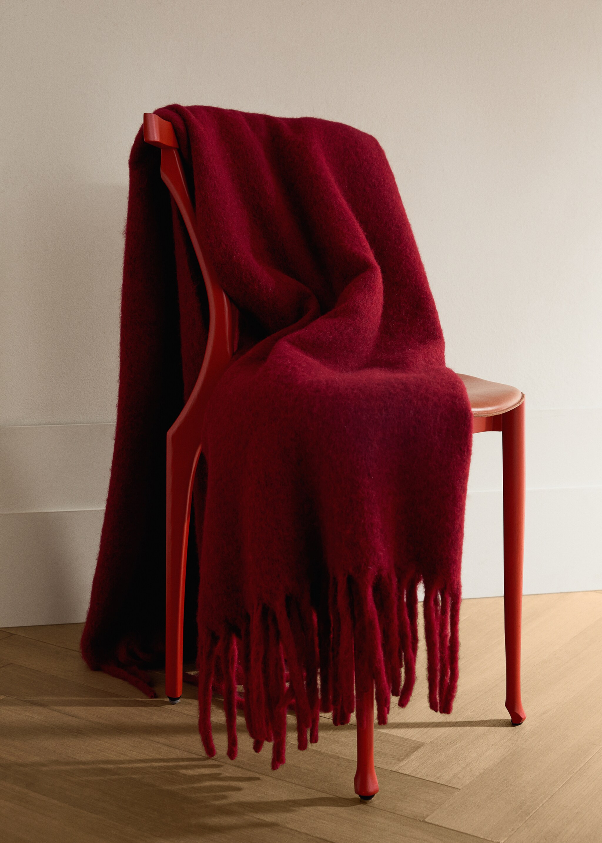 Carded wool blend melange throw - General plane, Red. Ref: 17083316-00.