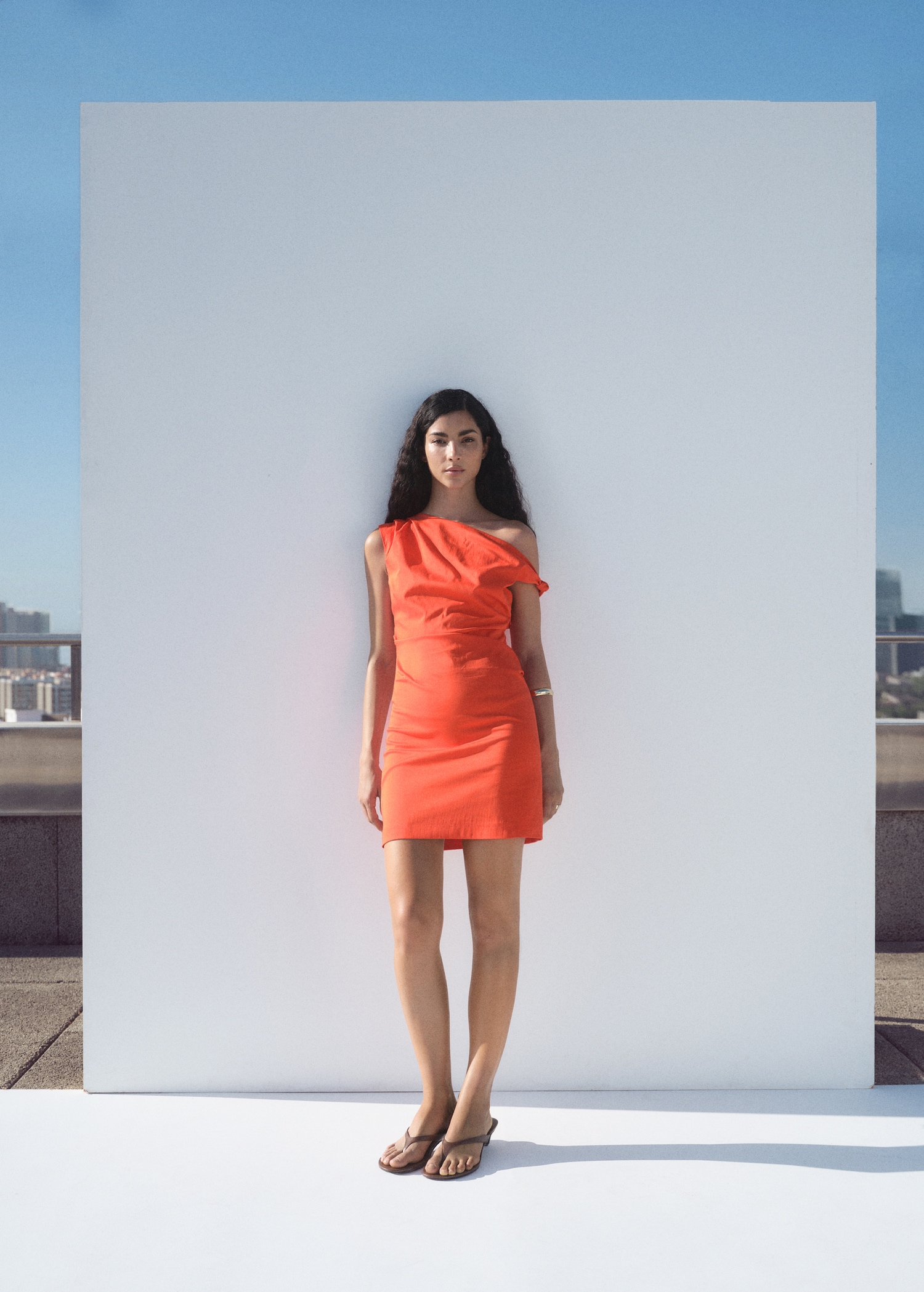 Ruched Dress With Asymmetrical Neckline