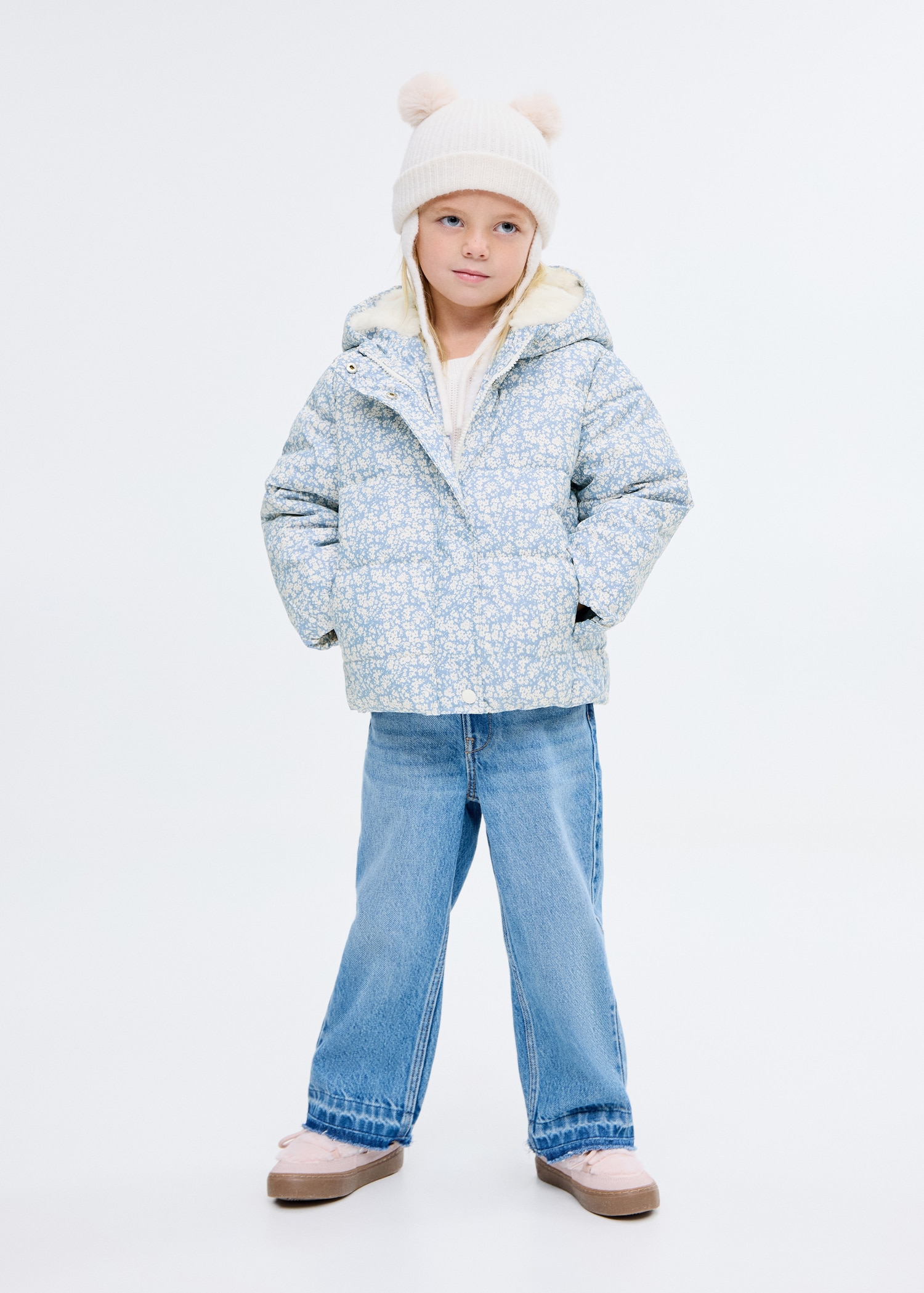 Fur-effect floral-print anorak Kids MANGO India - Main Image