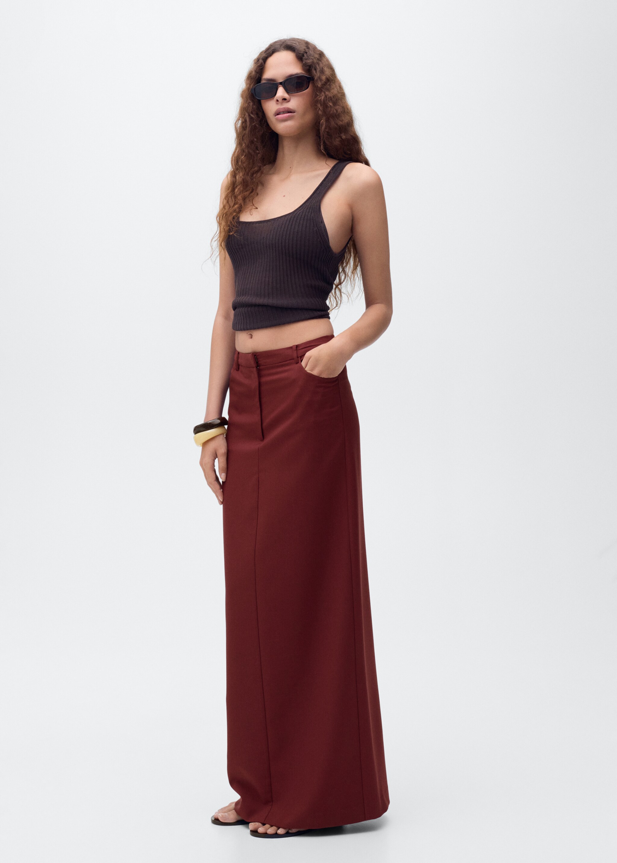 Long pencil skirt with opening - General plane, Burgundy. Ref: 17084070-00.