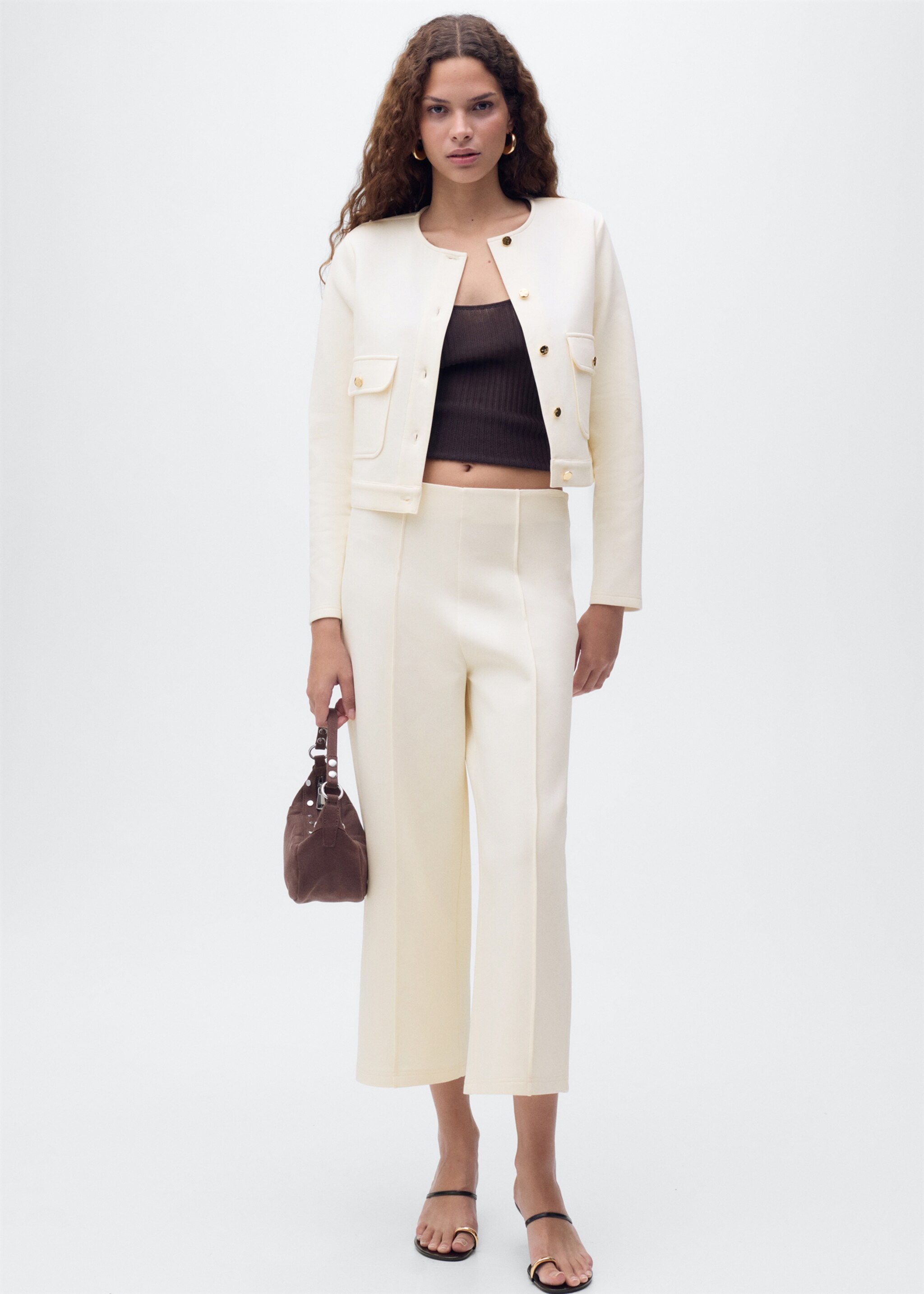 Cotton crop trousers - General plane, Ecru. Ref: 17084074-00.
