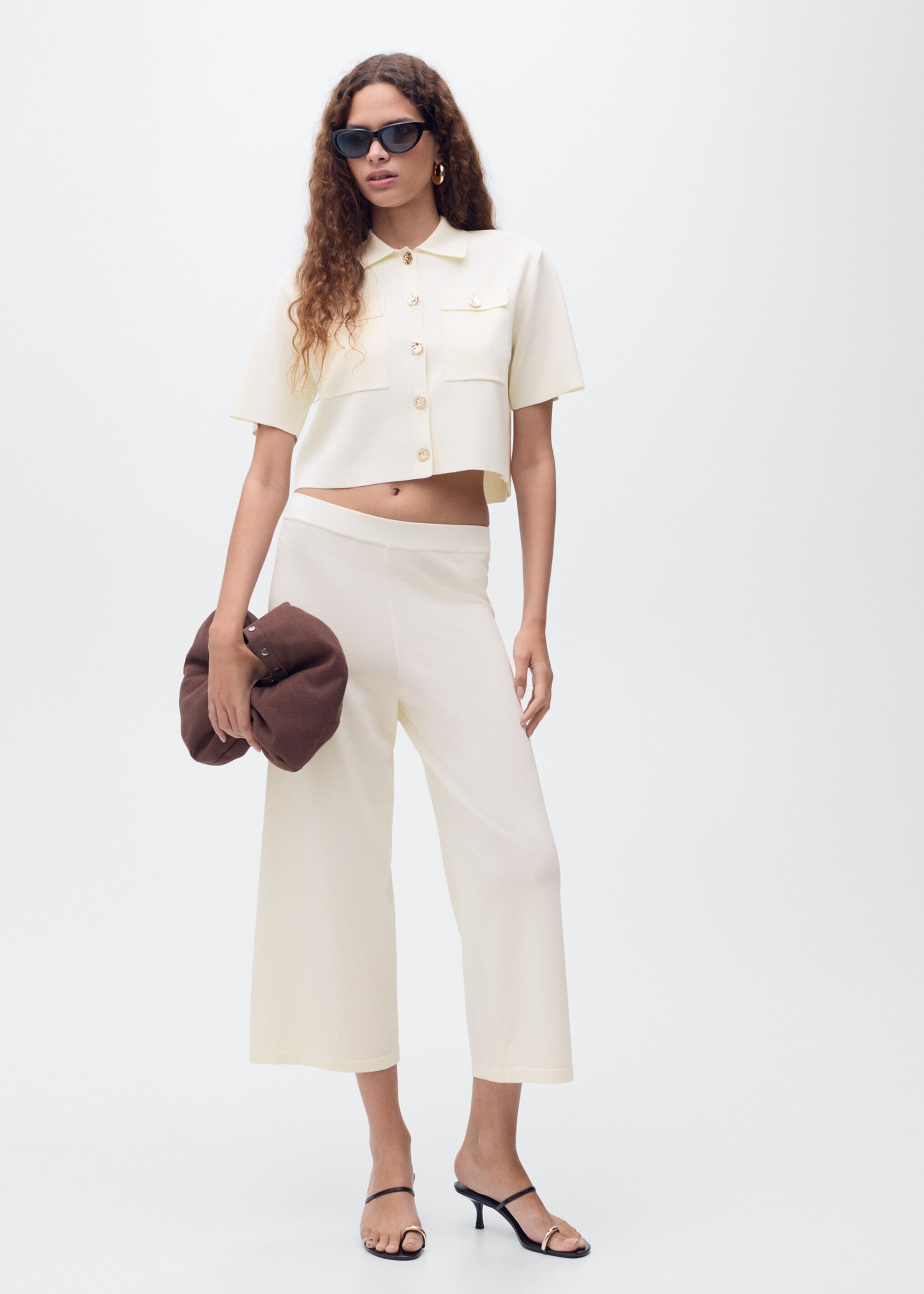 Short-sleeved knitted jacket - General plane, Ecru. Ref: 17084076-00.