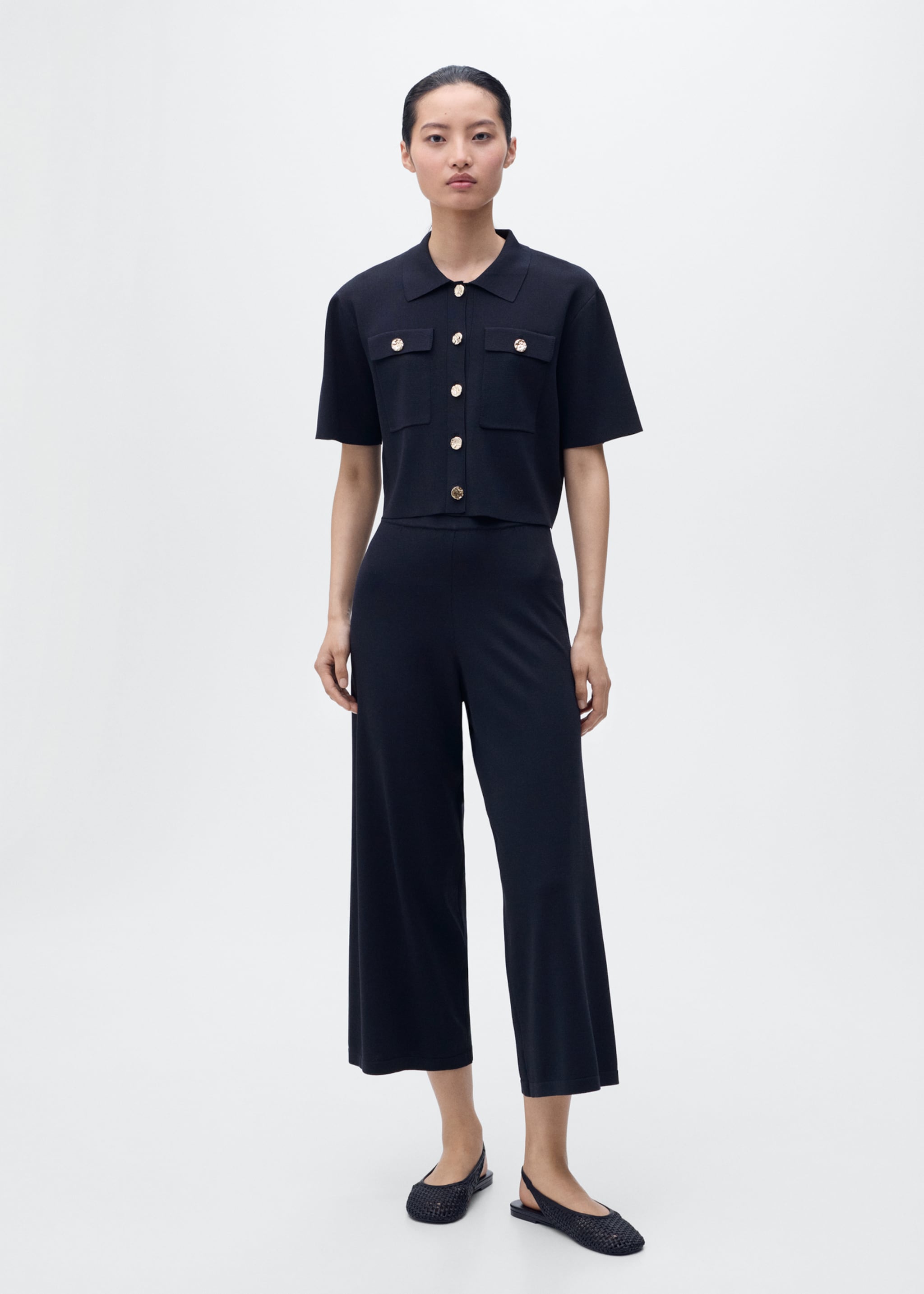 Short-sleeved knitted jacket - General plane, Navy. Ref: 17084076-00.
