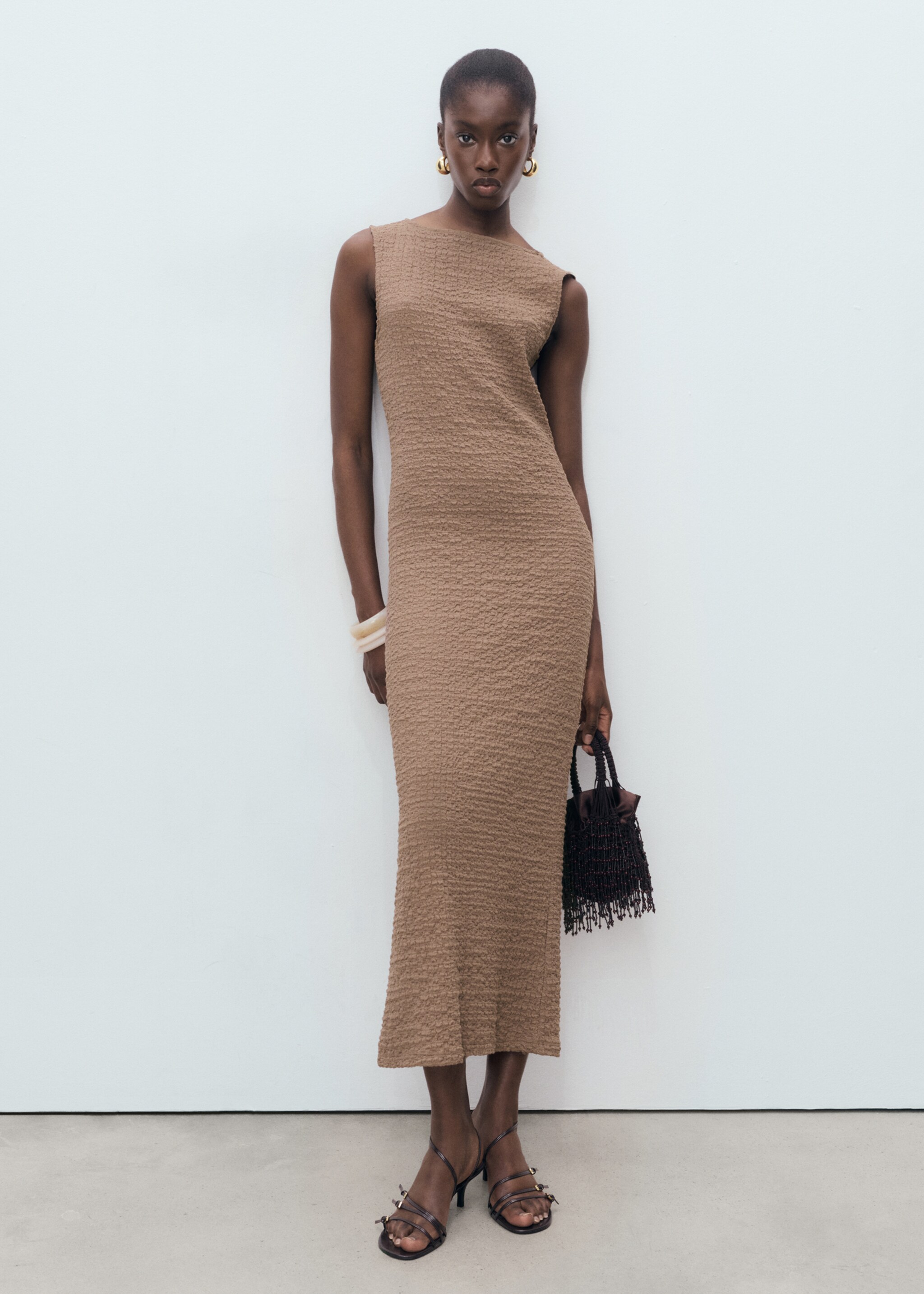 Long textured dress - General plane, Beige. Ref: 17084085-00.