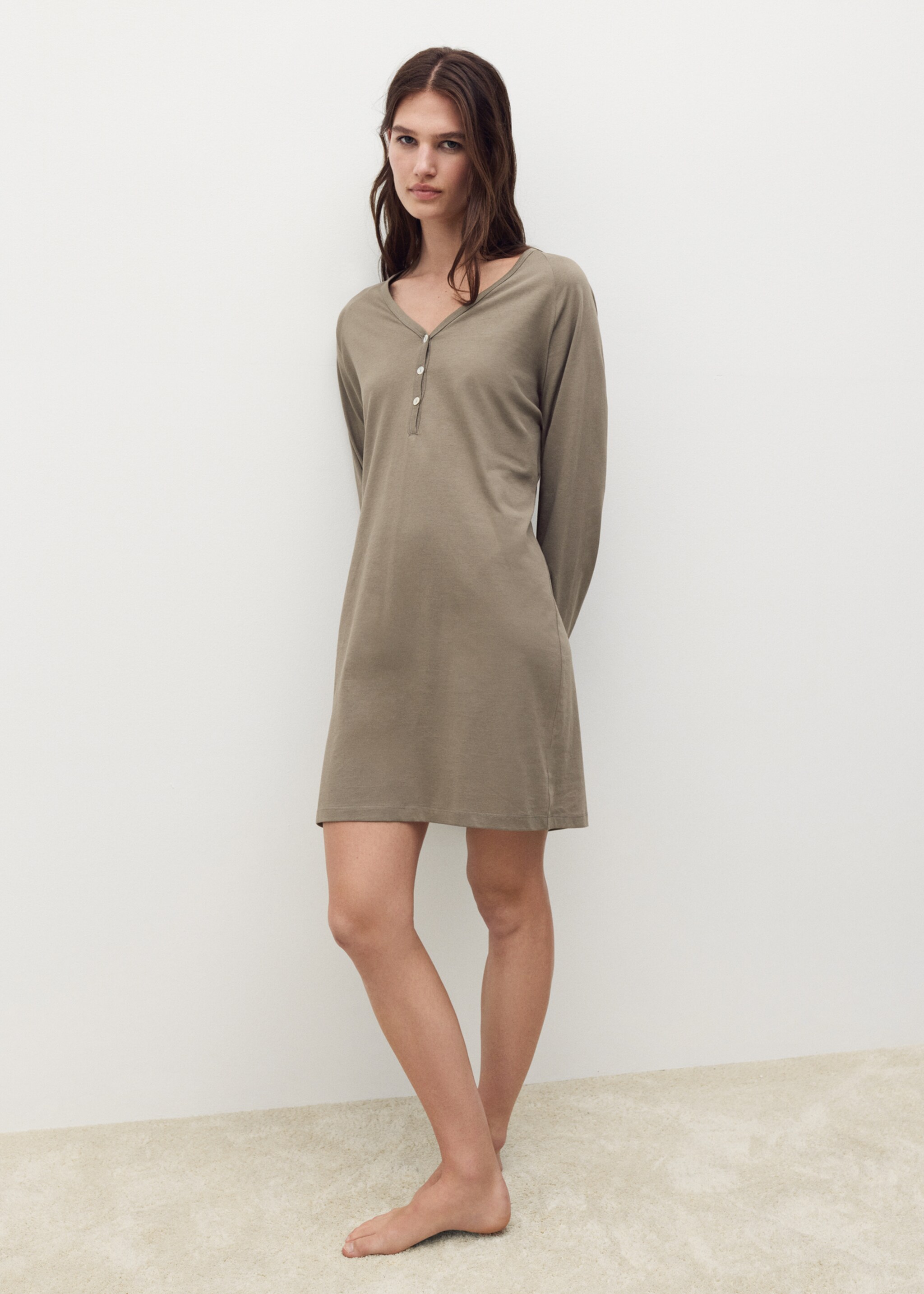 Cotton nightdress with button detail - General plane