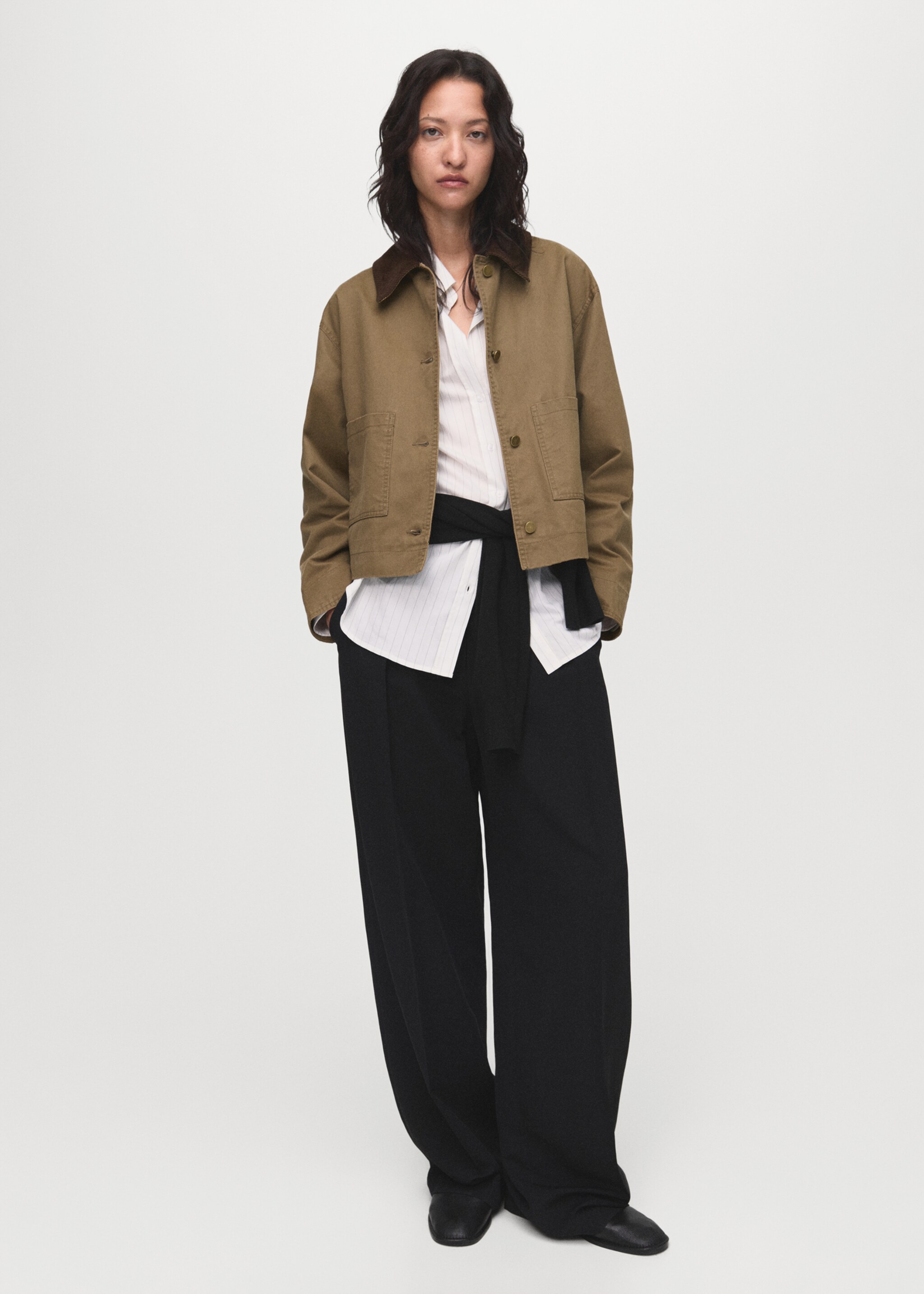 Corduroy collar denim jacket - General plane, Ochre. Ref: 17084120-00.