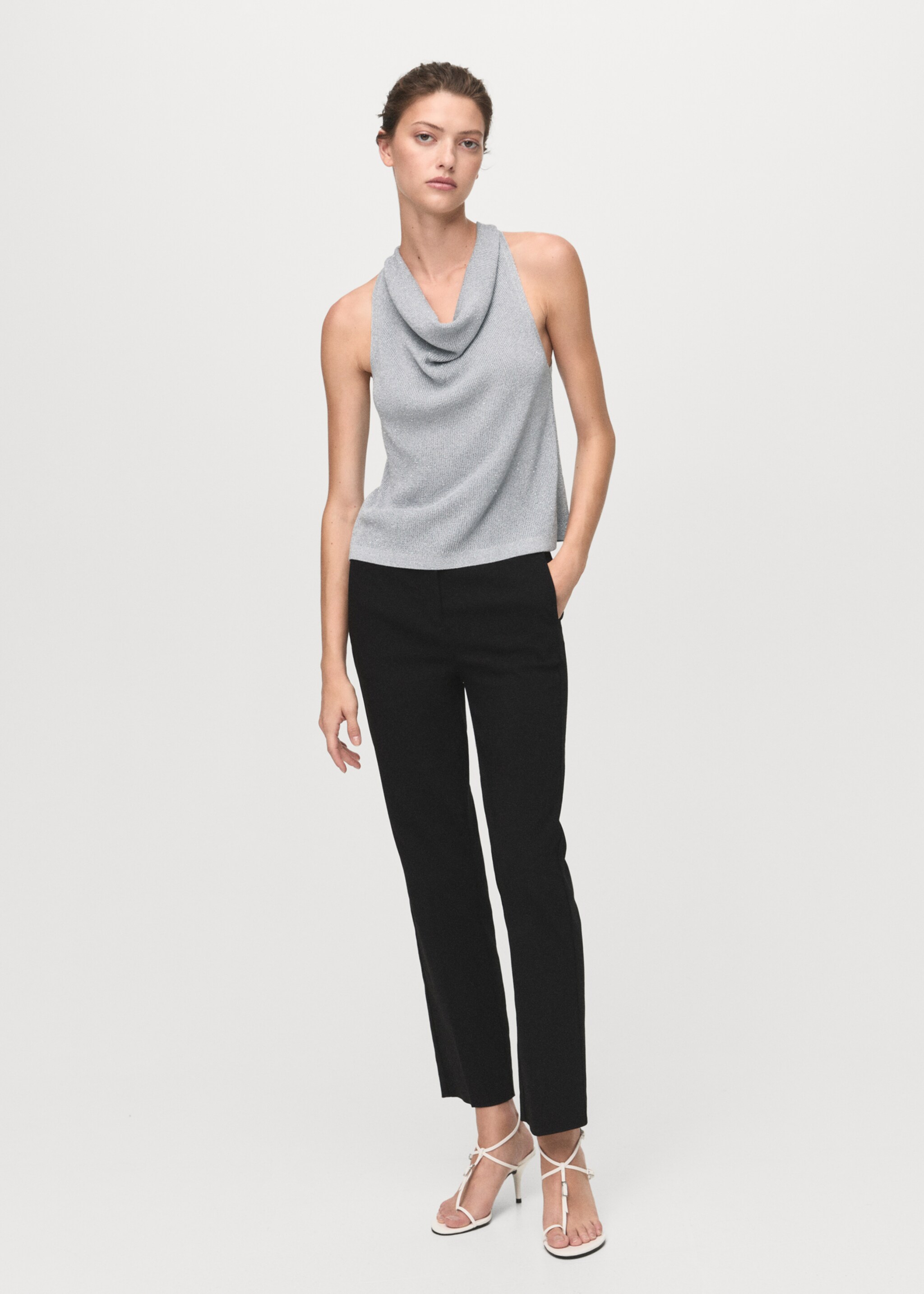 Lurex knitted top with draped neck - General plane, Silver. Ref: 17084139-00.