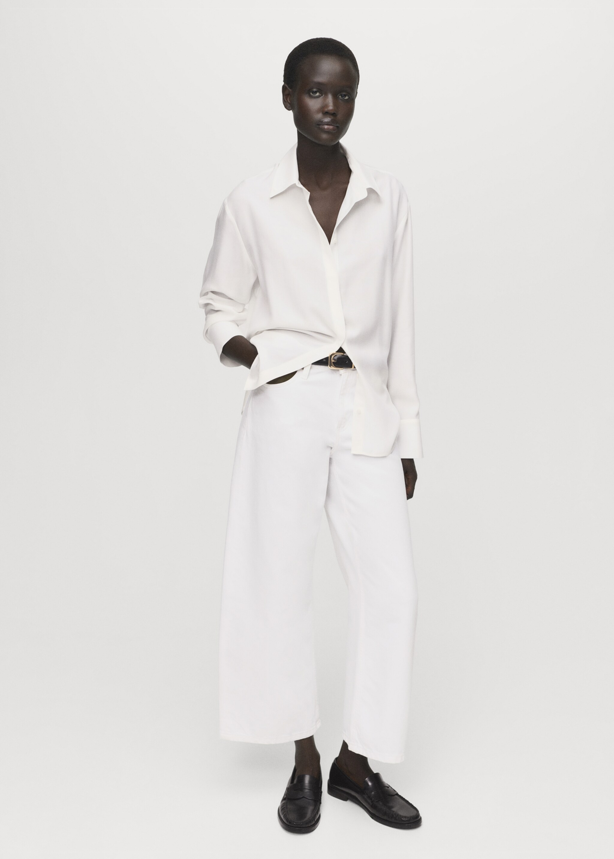 Lyocell shirt with hidden buttons - General plane, Off White. Ref: 17084140-00.