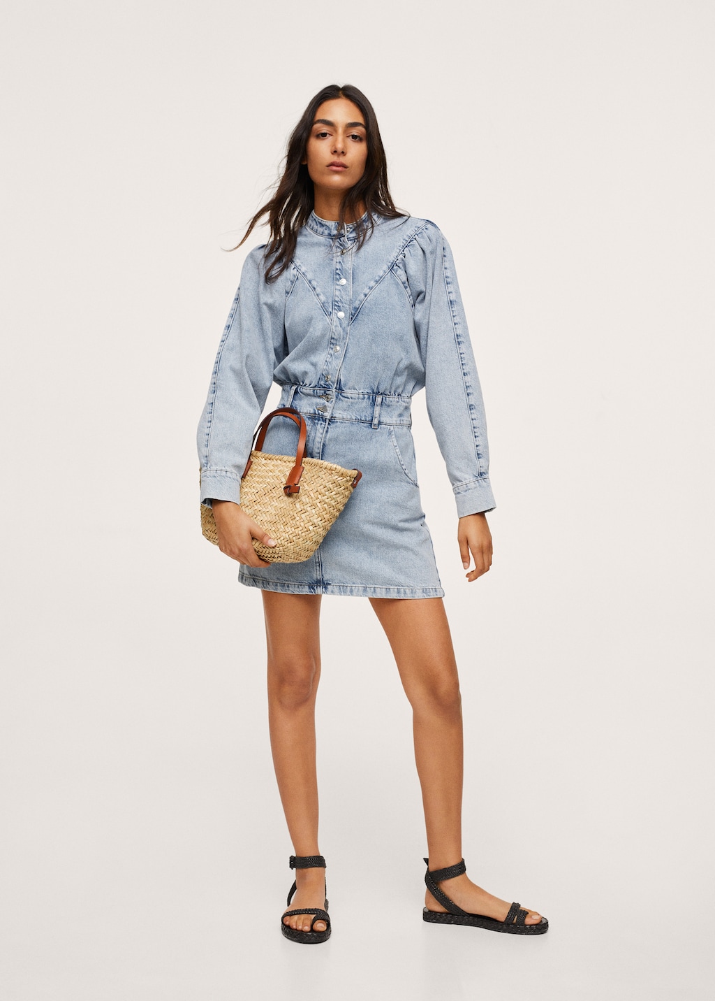 Robe jean manches bouffantes sale